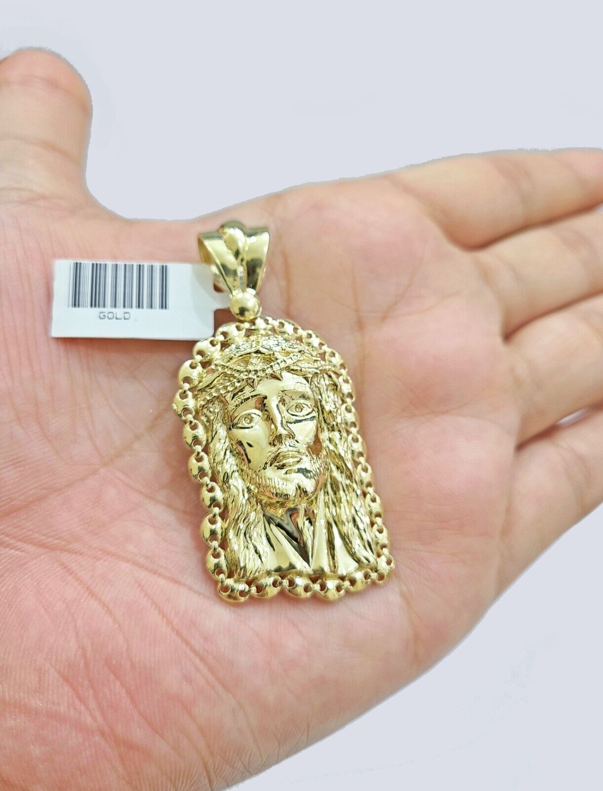 Real 10k Gold Jesus Head Charm Pendant 2'' Inch 10KT Yellow Gold - GoldenlinQ