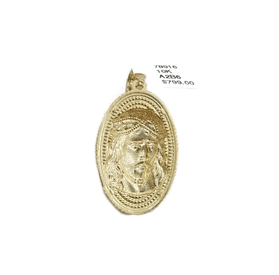 Real 10k Gold Jesus Head Circular Charm Pendant 10KT Yellow Gold - GoldenlinQ