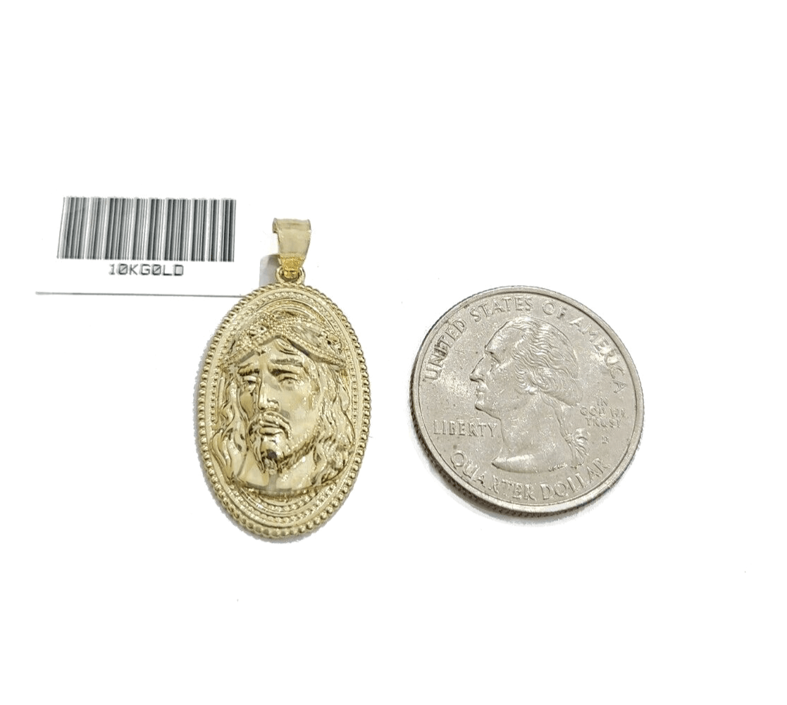 Real 10k Gold Jesus Head Circular Charm Pendant 10KT Yellow Gold - GoldenlinQ