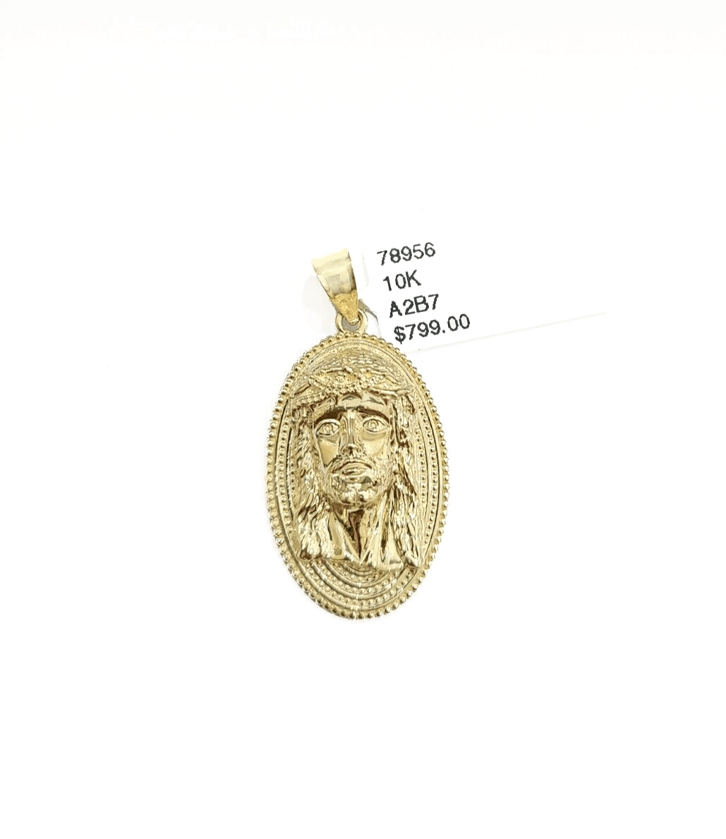 Real 10k Gold Jesus Head Circular Charm Pendant 10KT Yellow Gold - GoldenlinQ