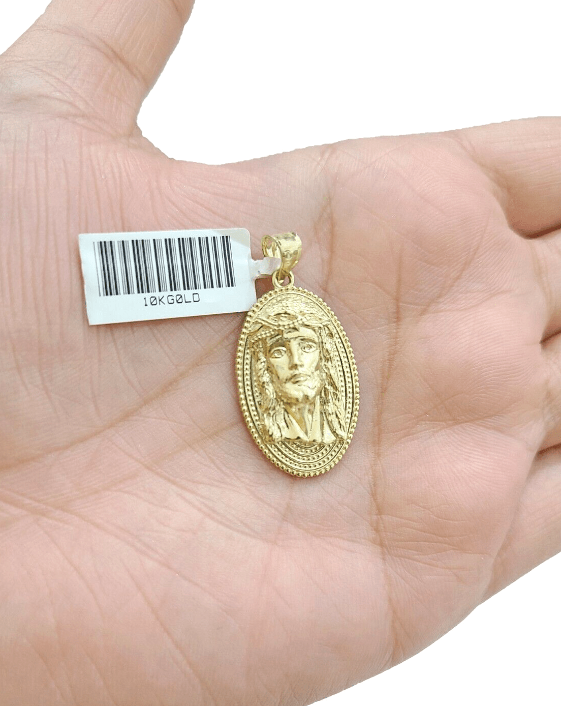Real 10k Gold Jesus Head Circular Charm Pendant 10KT Yellow Gold - GoldenlinQ