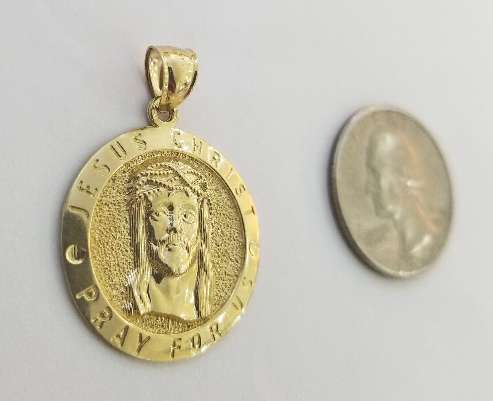 Real 10k Gold Jesus Pendant Miami Cuban link Chain 4mm 26" Set Round - GoldenlinQ