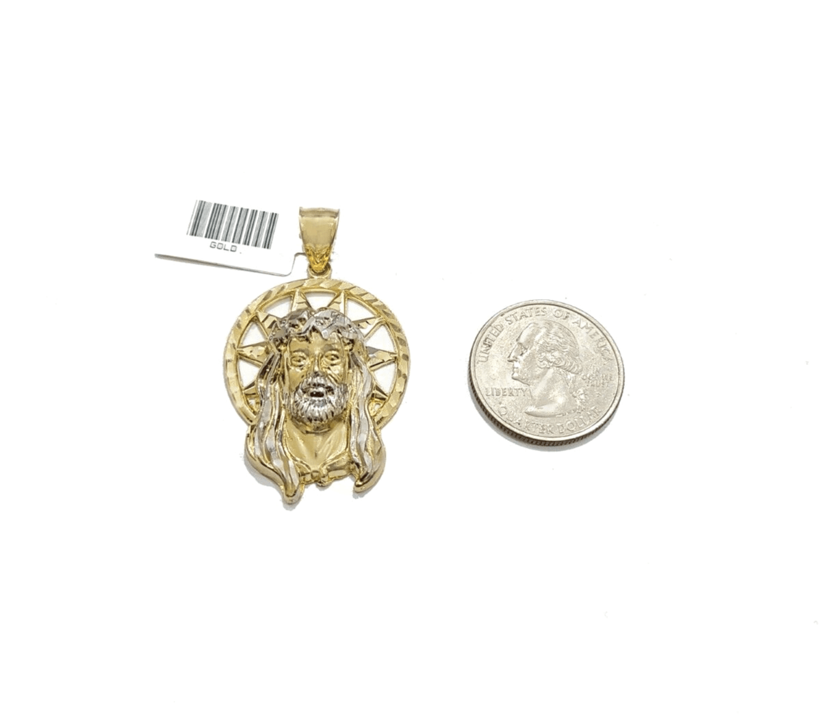Real 10k Gold Jesus Star Head Circular Charm Pendant 10KT Yellow Gold - GoldenlinQ