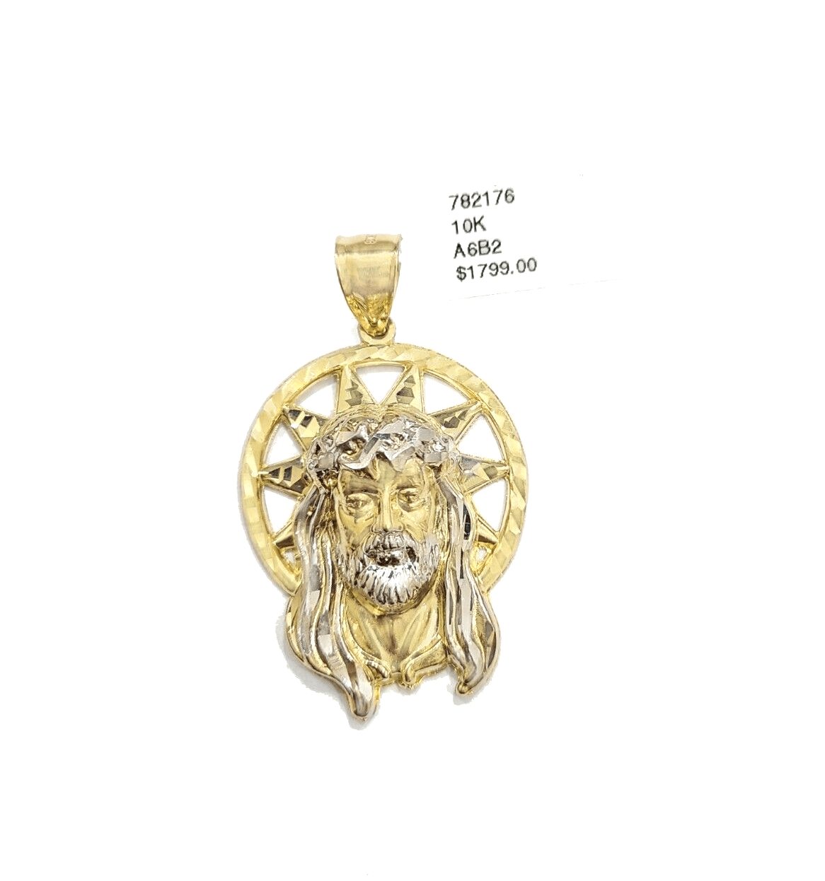 Real 10k Gold Jesus Star Head Circular Charm Pendant 10KT Yellow Gold - GoldenlinQ