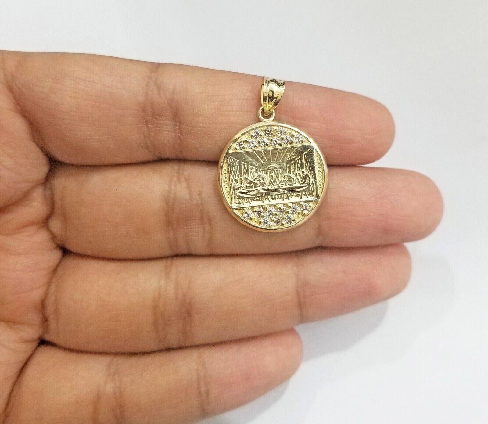 Real 10k Gold Last Supper Charm Circular Pendant 10kt Yellow Gold Men Women - GoldenlinQ