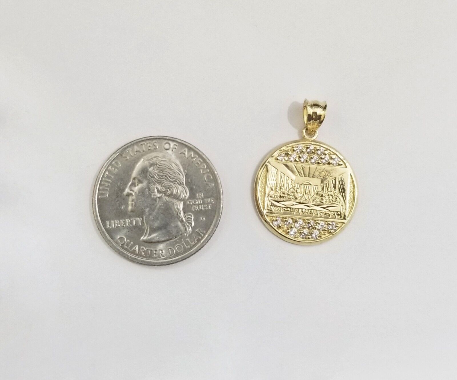 Real 10k Gold Last Supper Charm Circular Pendant 10kt Yellow Gold Men Women - GoldenlinQ