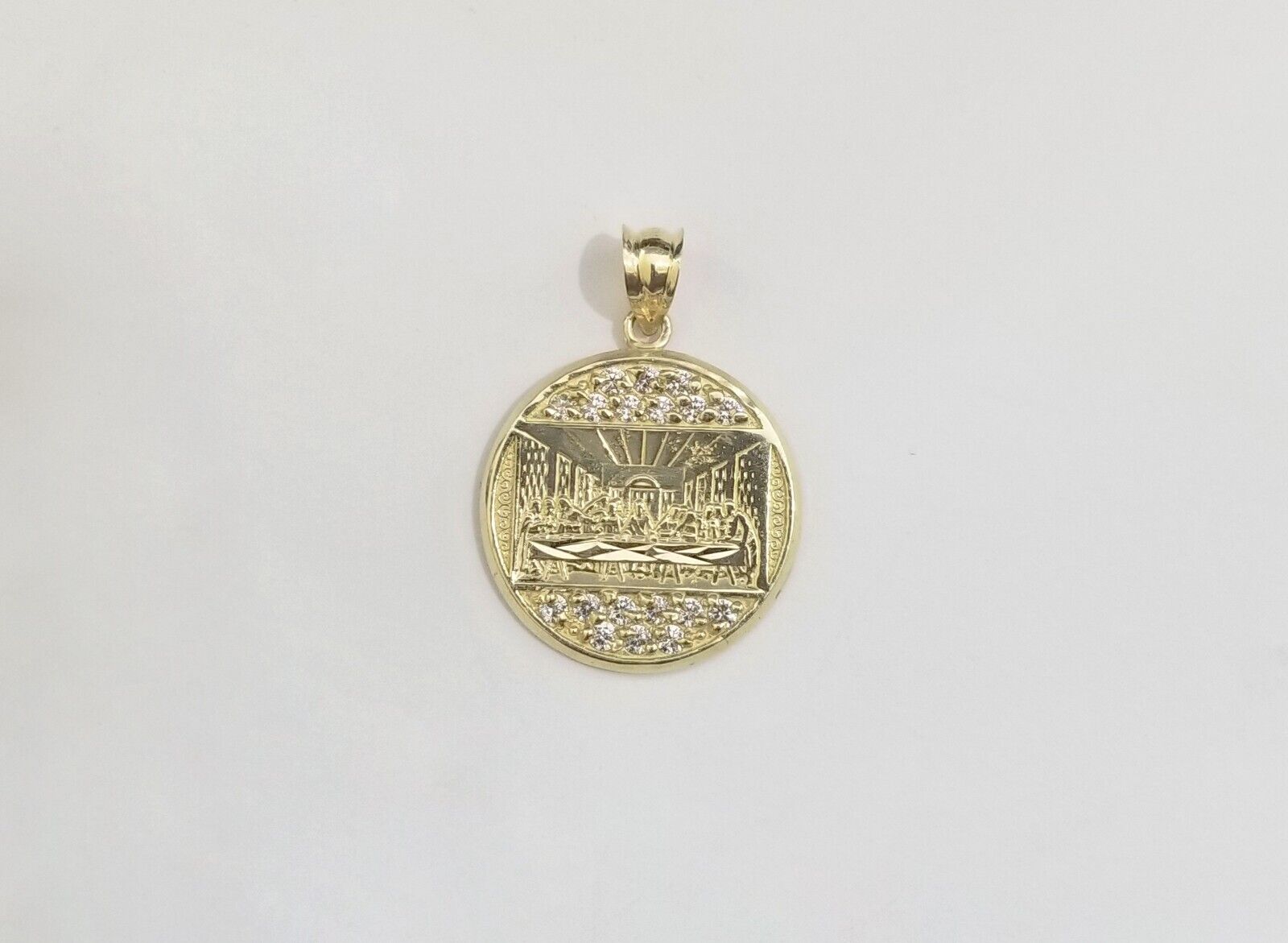 Real 10k Gold Last Supper Charm Circular Pendant 10kt Yellow Gold Men Women - GoldenlinQ