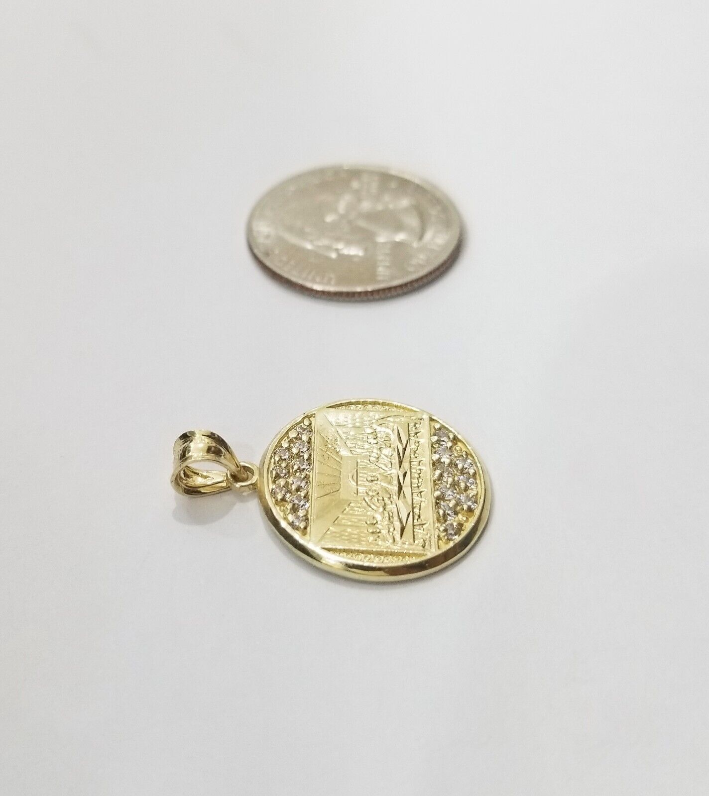 Real 10k Gold Last Supper Charm Circular Pendant 10kt Yellow Gold Men Women - GoldenlinQ