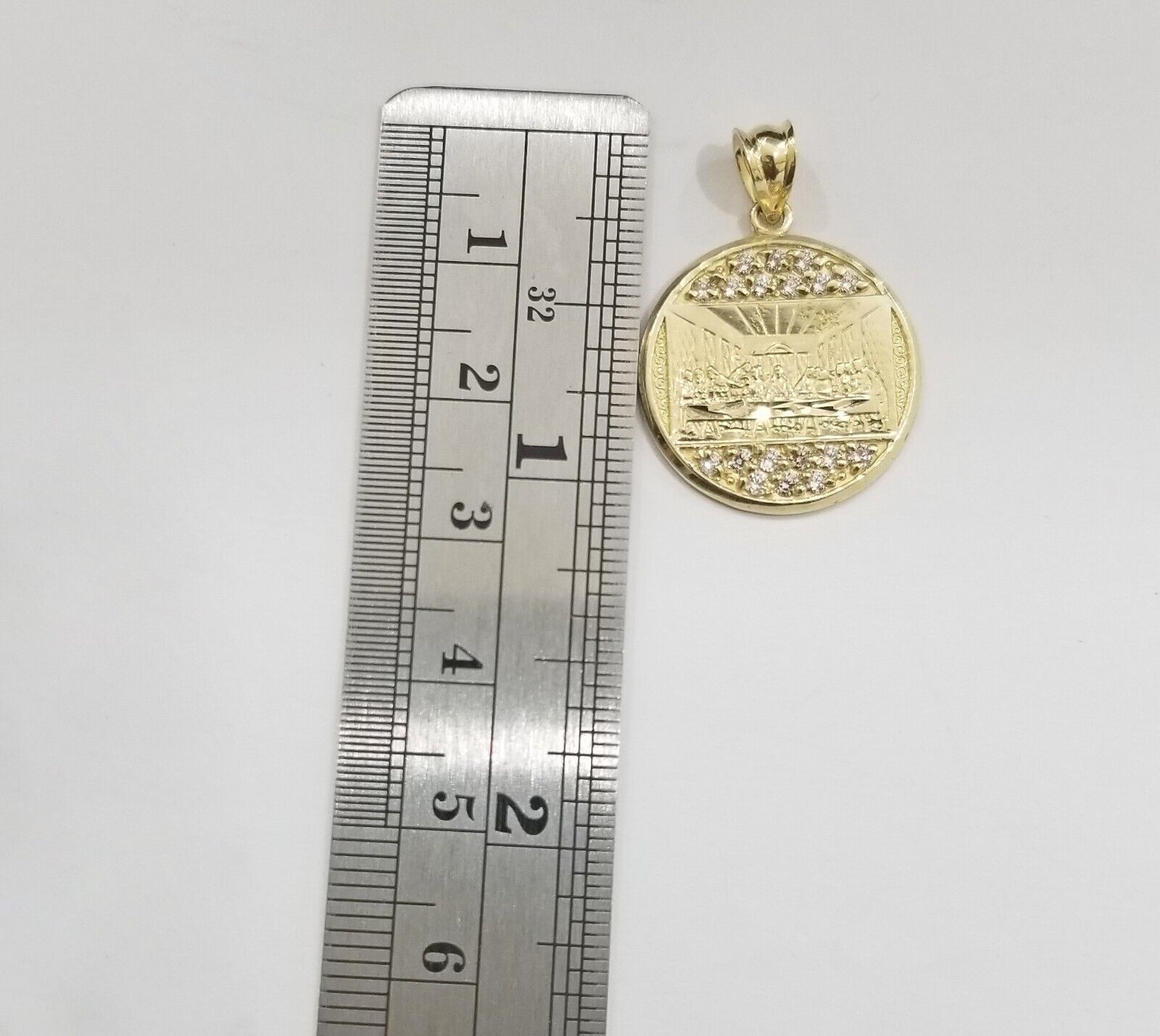 Real 10k Gold Last Supper Charm Circular Pendant 10kt Yellow Gold Men Women - GoldenlinQ