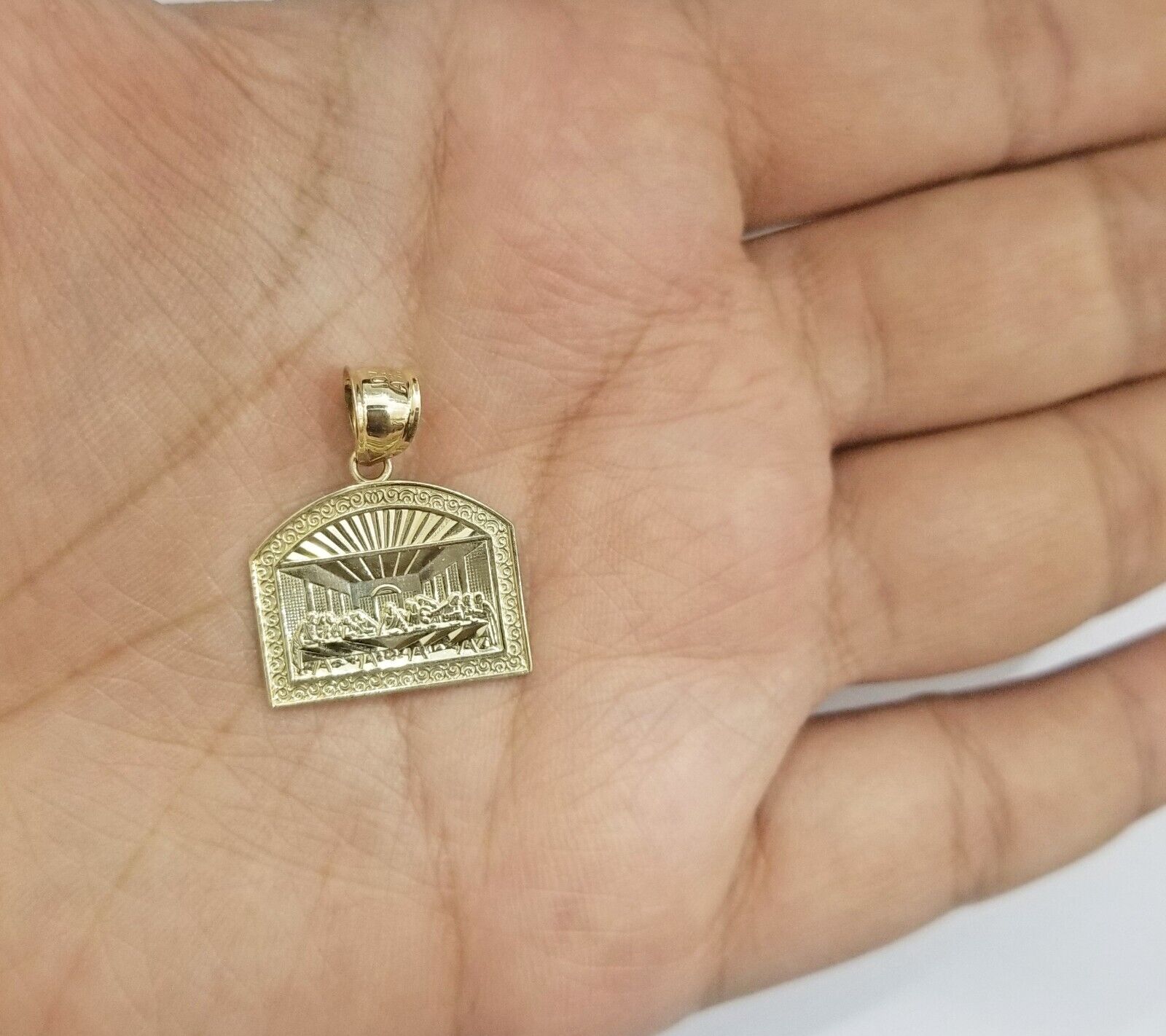 Real 10k Gold Last Supper Charm Dome shape Pendant 10kt Yellow Gold - GoldenlinQ