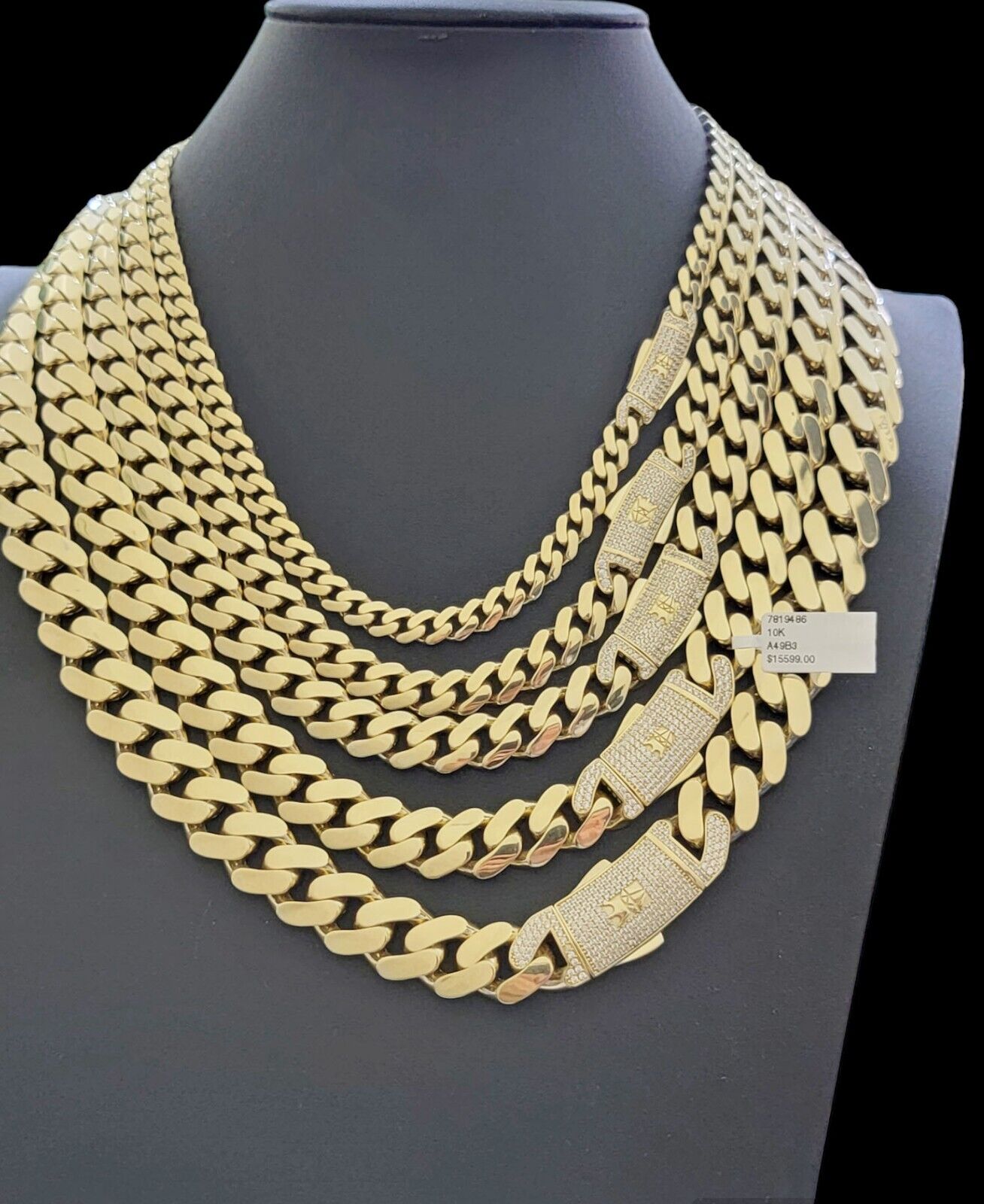 Real 10k Gold Link Chain Necklace Royal Cuban Monaco 7mm 8mm 9mm 11mm 13mm 15mm - GoldenlinQ
