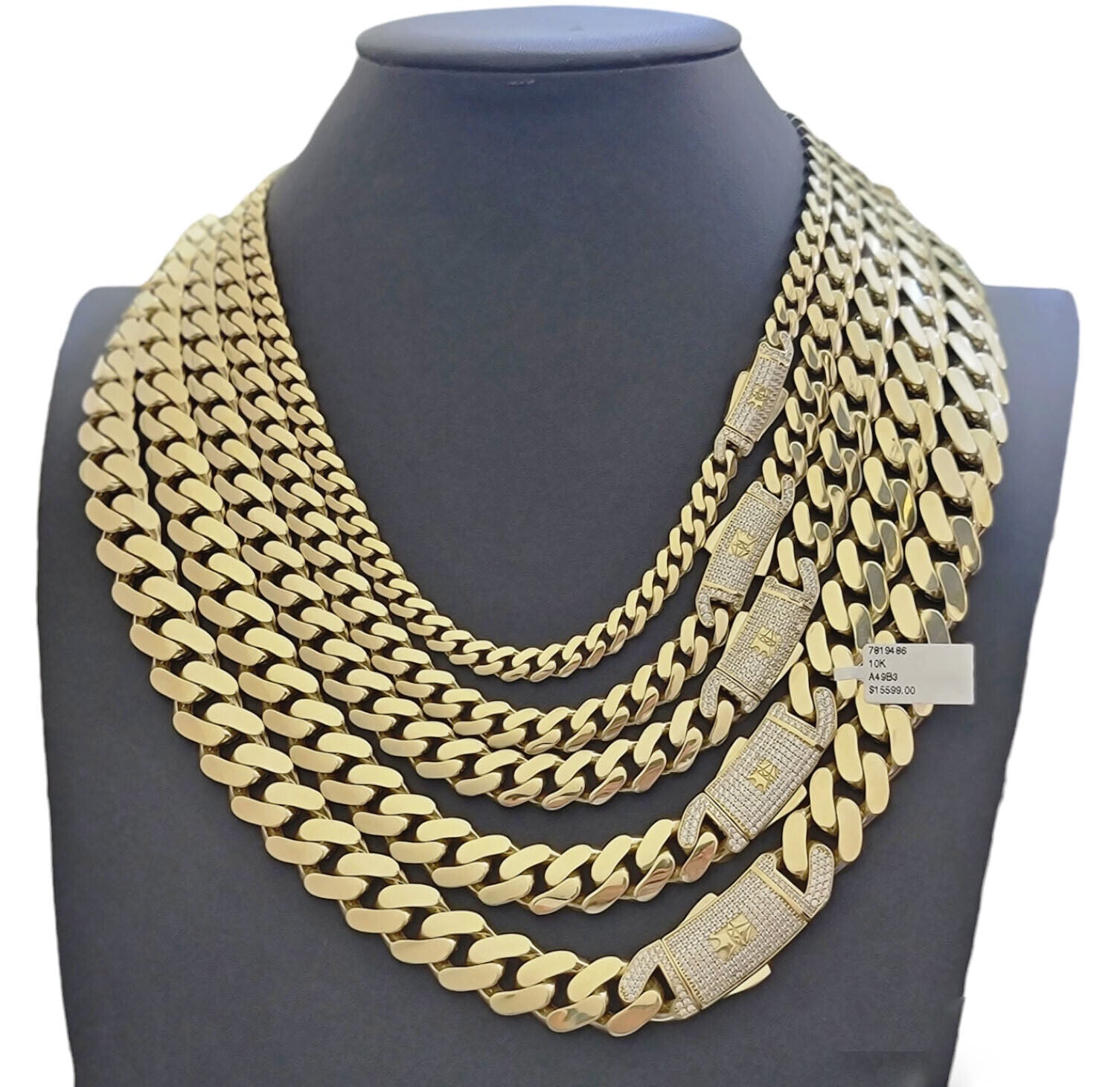 Real 10k Gold Link Chain Necklace Royal Cuban Monaco 7mm 8mm 9mm 11mm 13mm 15mm - GoldenlinQ