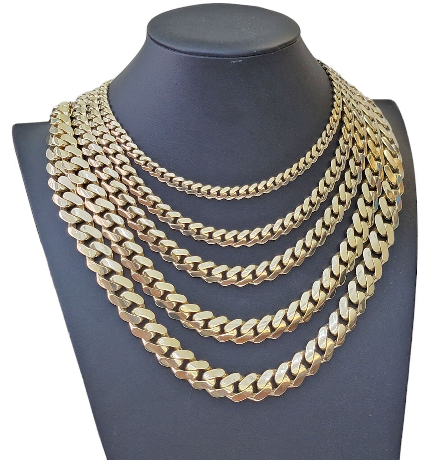 Real 10k Gold Link Chain Necklace Royal Cuban Monaco 7mm 8mm 9mm 11mm 13mm 15mm - GoldenlinQ