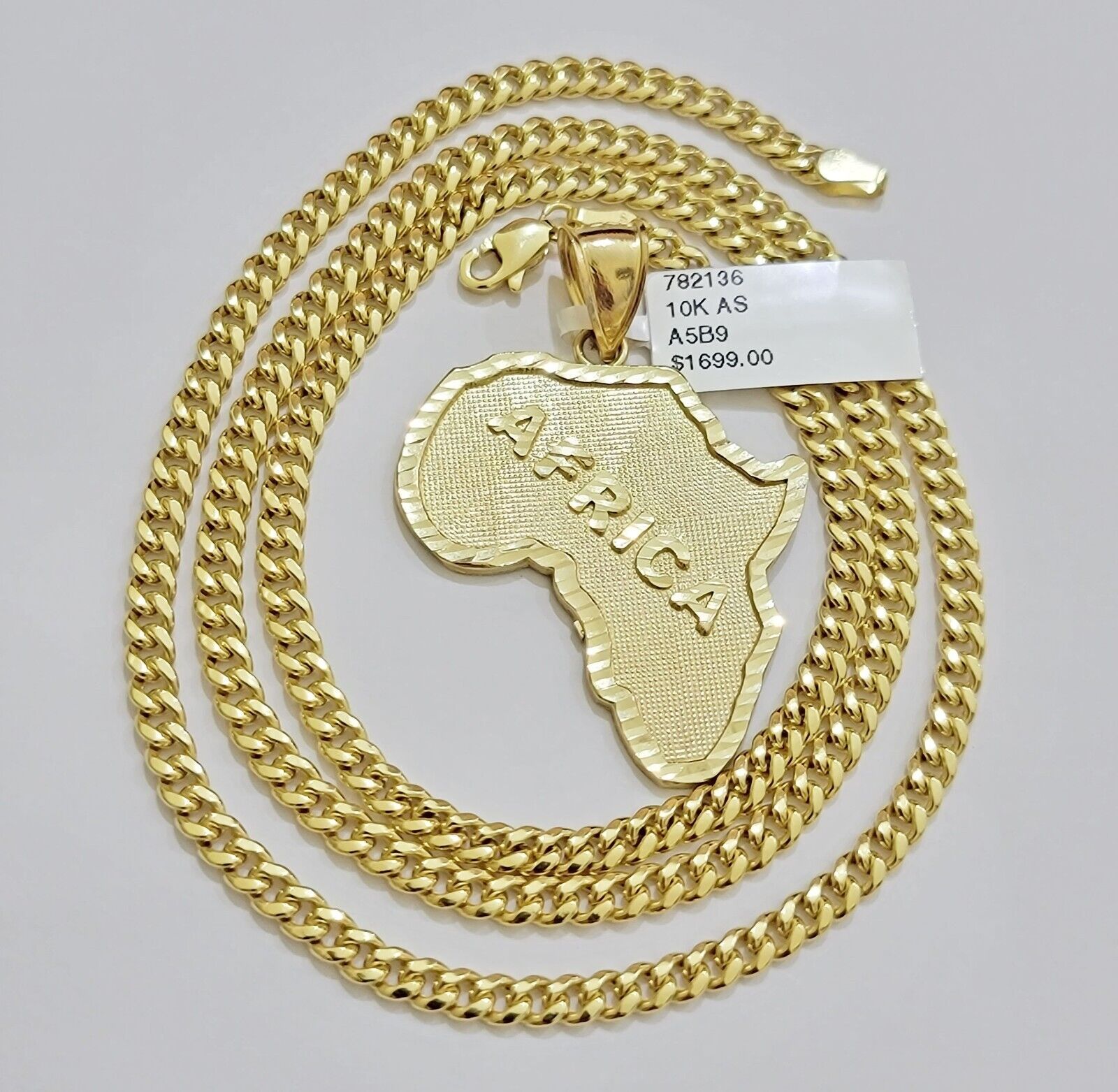 Real 10k Gold Map Charm & Miami Cuban Link Chain Necklace SET 4mm 26Inch Pendant - GoldenlinQ