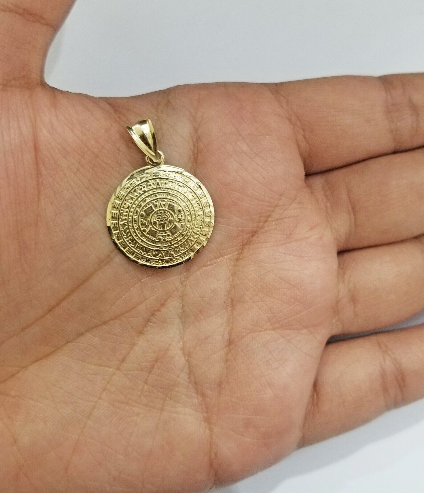 Real 10k Gold Mayan Calendar Circular Charm Pendant 10kt Yellow Gold - GoldenlinQ
