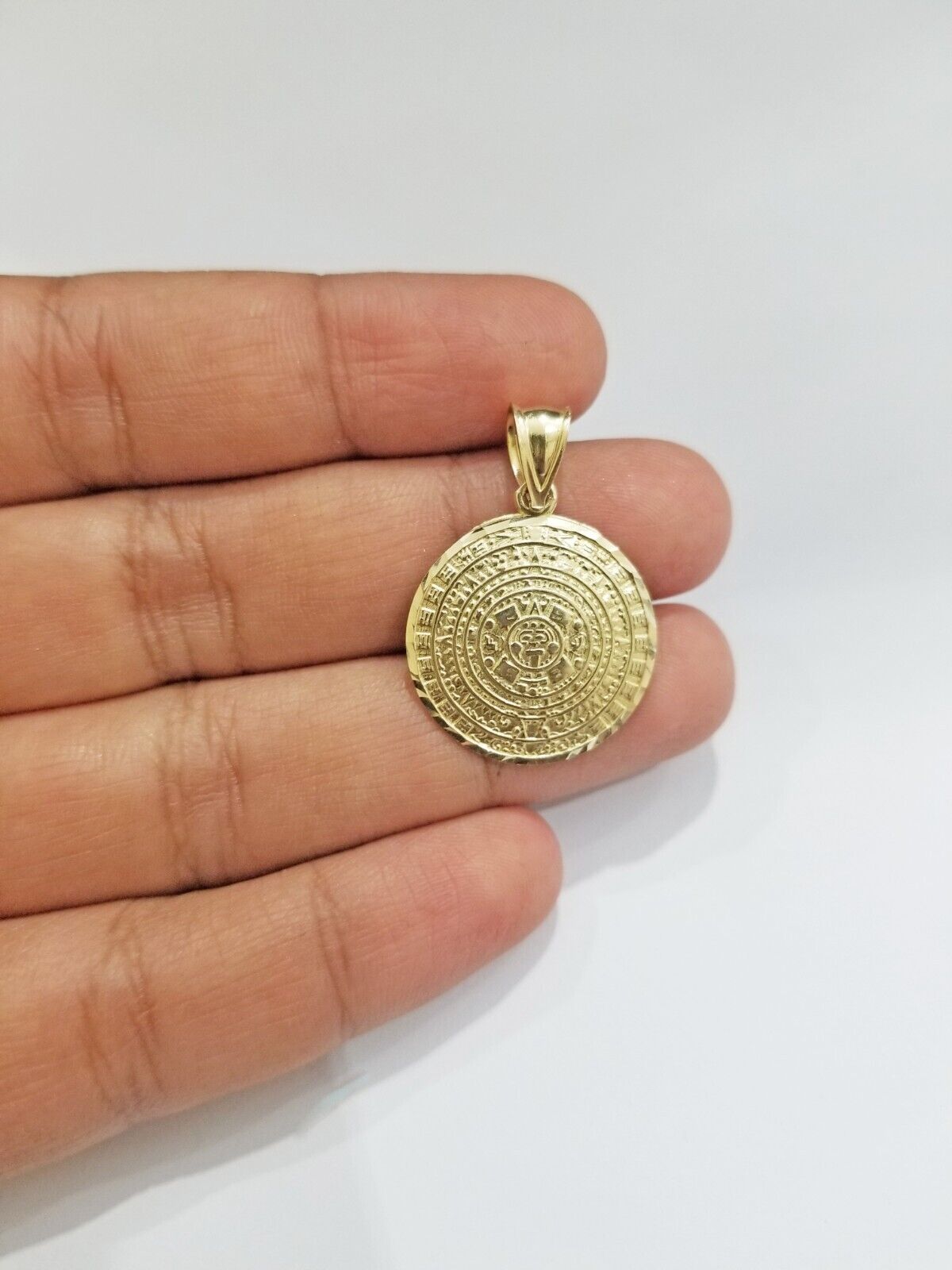 Real 10k Gold Mayan Calendar Circular Charm Pendant 10kt Yellow Gold - GoldenlinQ