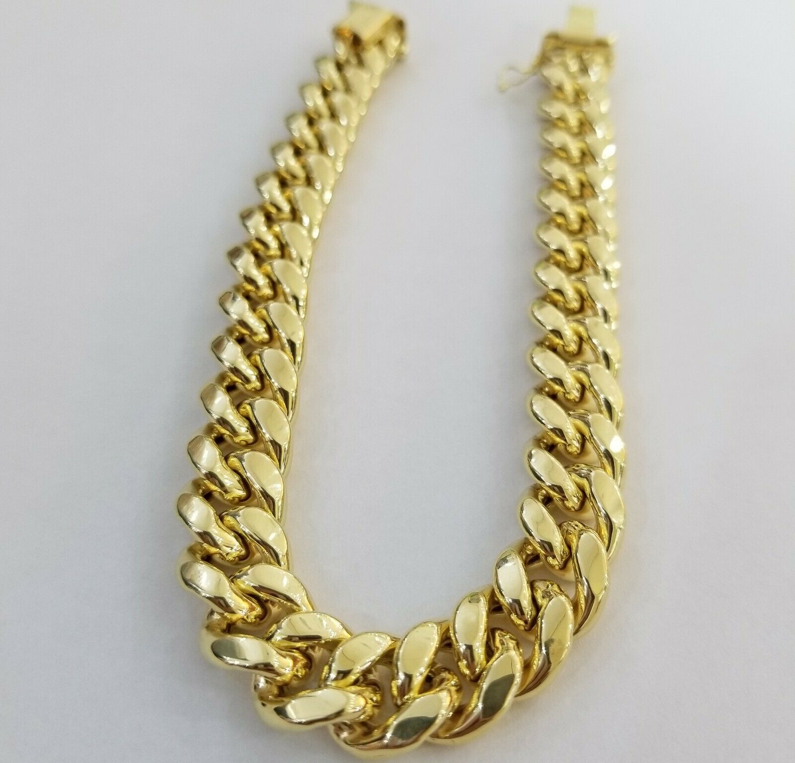 Real 10k Gold Men Bracelet Miami Cuban Link 8" 15mm Box clasp Thick Strong 10kt - GoldenlinQ