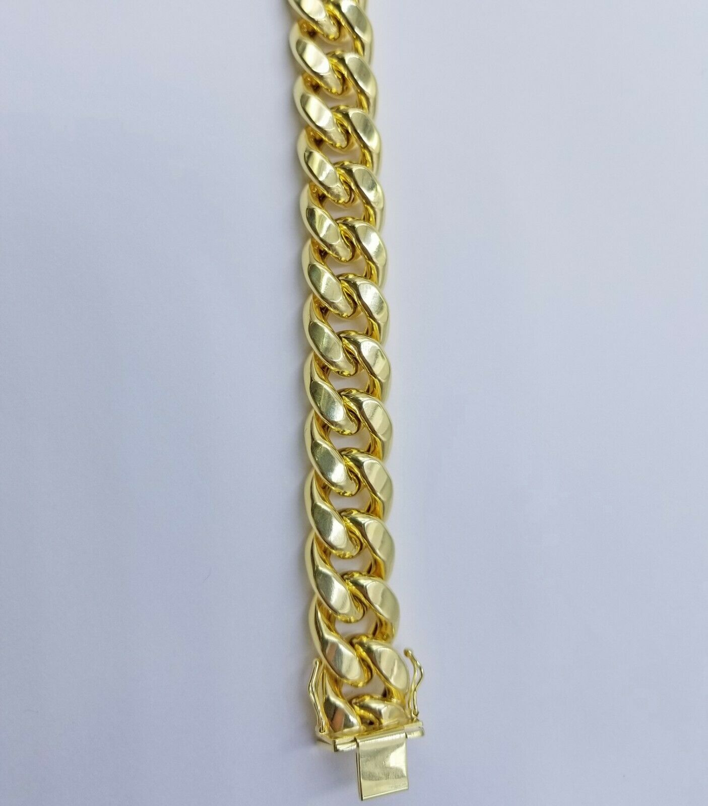 Real 10k Gold Men Bracelet Miami Cuban Link 8" 15mm Box clasp Thick Strong 10kt - GoldenlinQ