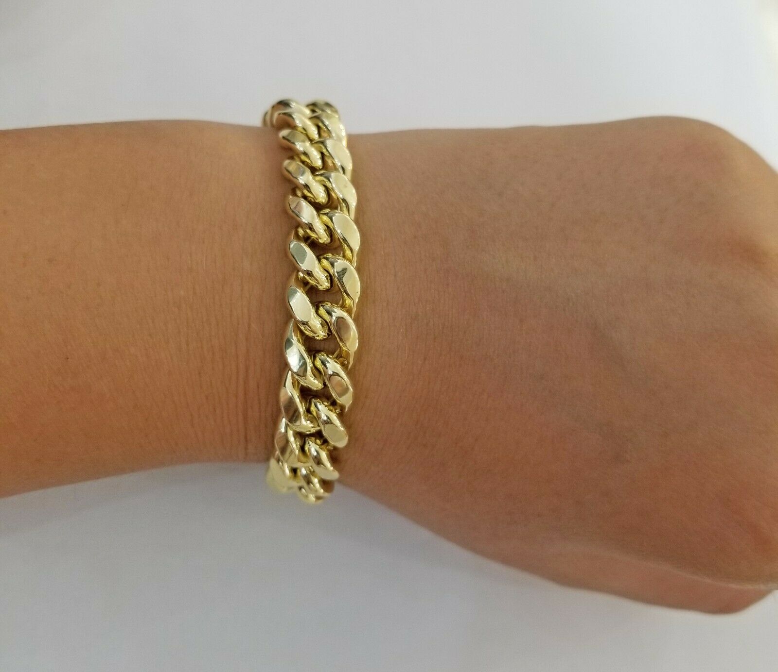 Real 10k Gold Mens Bracelet Cuban Link 9" 11mm Box clasp Strong Miami Cuban 10kt - GoldenlinQ