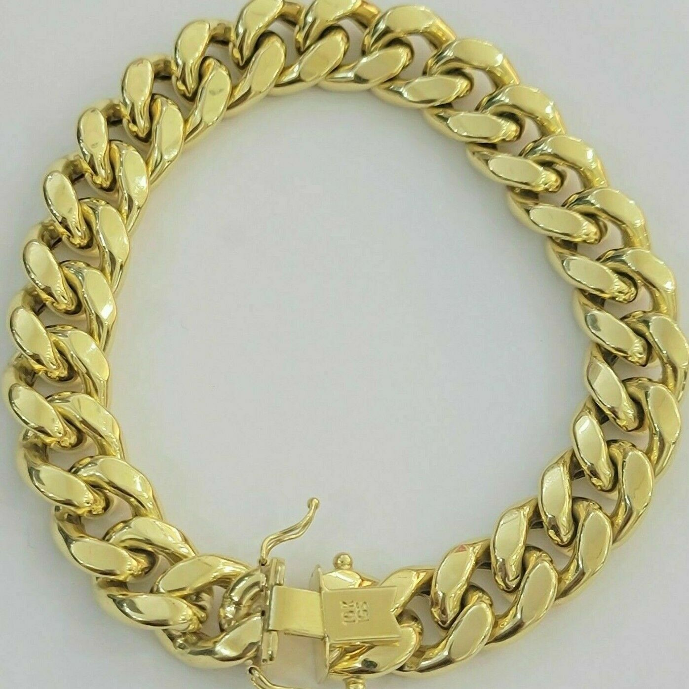 Real 10k Gold Mens Bracelet Miami Cuban Link 9" 15mm Box clasp Thick Strong 10kt - GoldenlinQ