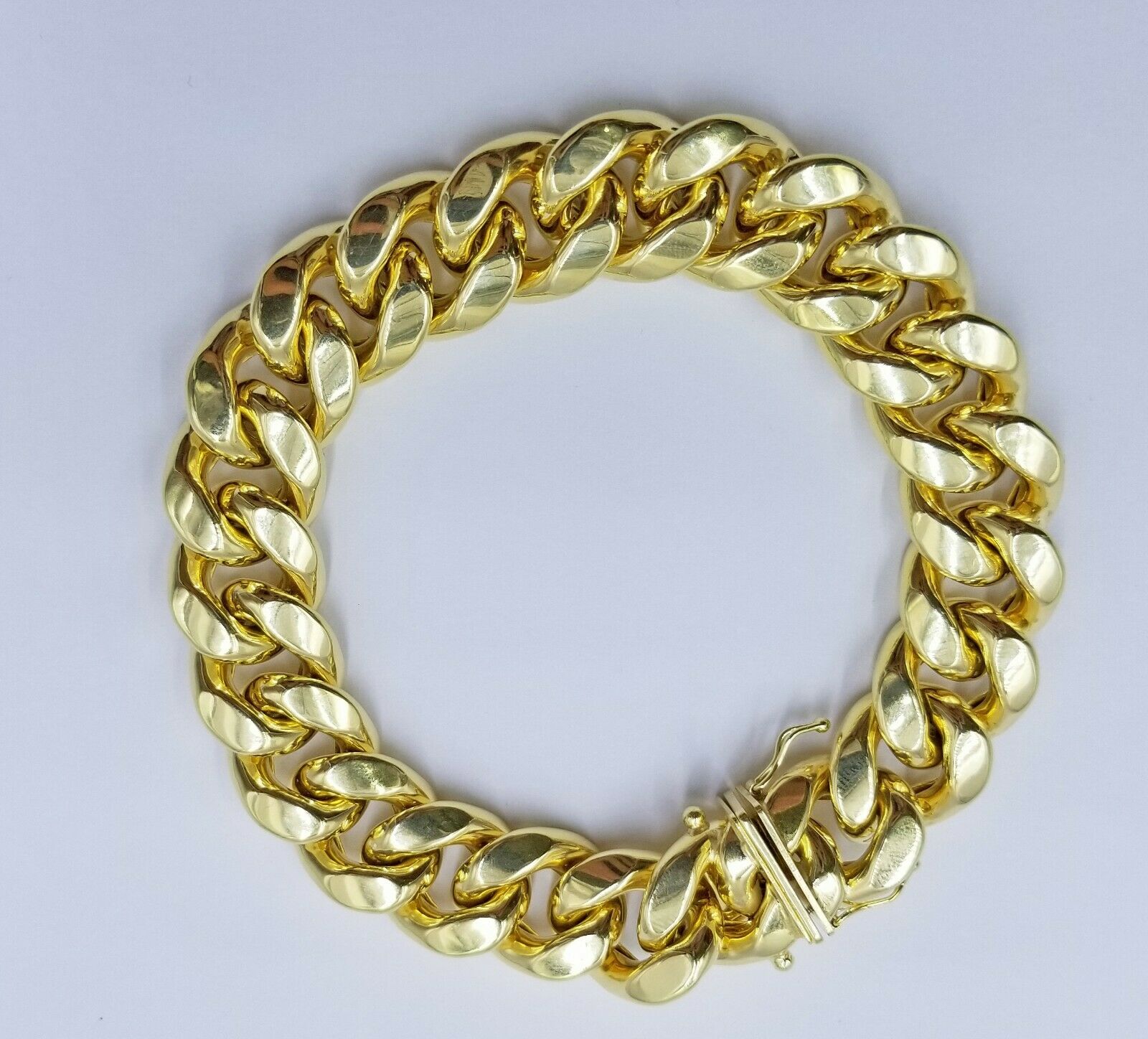 Real 10k Gold Mens Bracelet Miami Cuban Link 9" 15mm Box clasp Thick Strong 10kt - GoldenlinQ