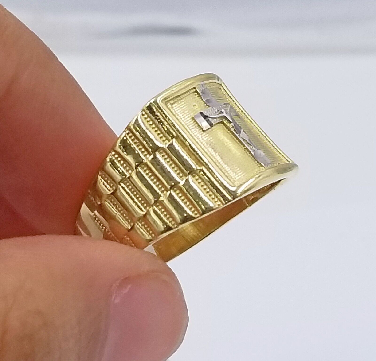 Real 10k Gold Men's Ring Cross size 10. 5 Yellow Gold Male Casual Pinky Band - GoldenlinQ