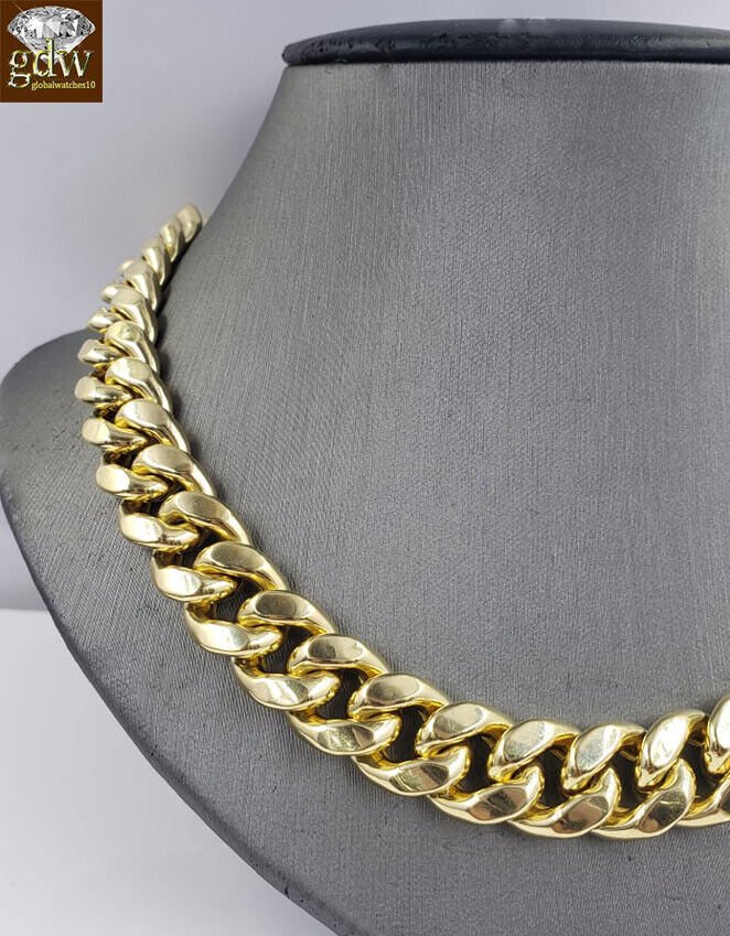 REAL 10k Gold Miami Cuban Chain 13mm 26" Link Necklace Chain 10kt Yellow Gold - GoldenlinQ