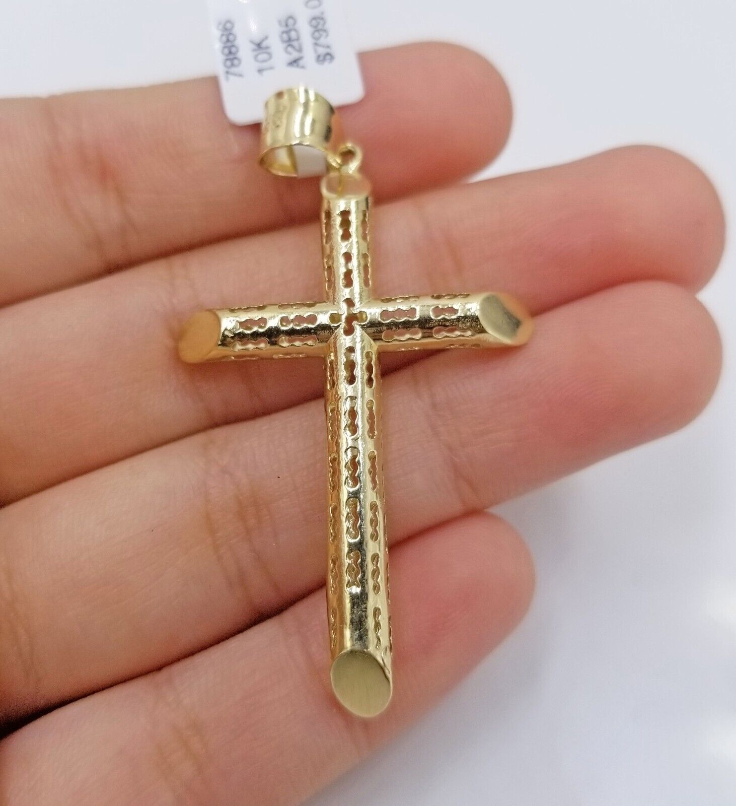 Real 10k Gold Miami Cuban Chain 5mm 24" Inch Necklace Cross Pendant 10kt Charm - GoldenlinQ