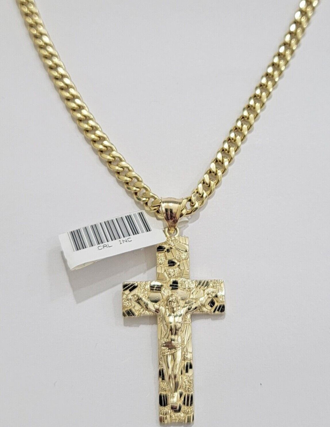 REAL 10k Gold Miami Cuban link Chain Pendant Nugget Charm & 5mm 22Inch Necklace - GoldenlinQ