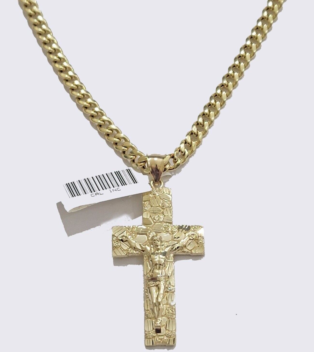 REAL 10k Gold Miami Cuban link Chain Pendant Nugget Charm & 5mm 22Inch Necklace - GoldenlinQ