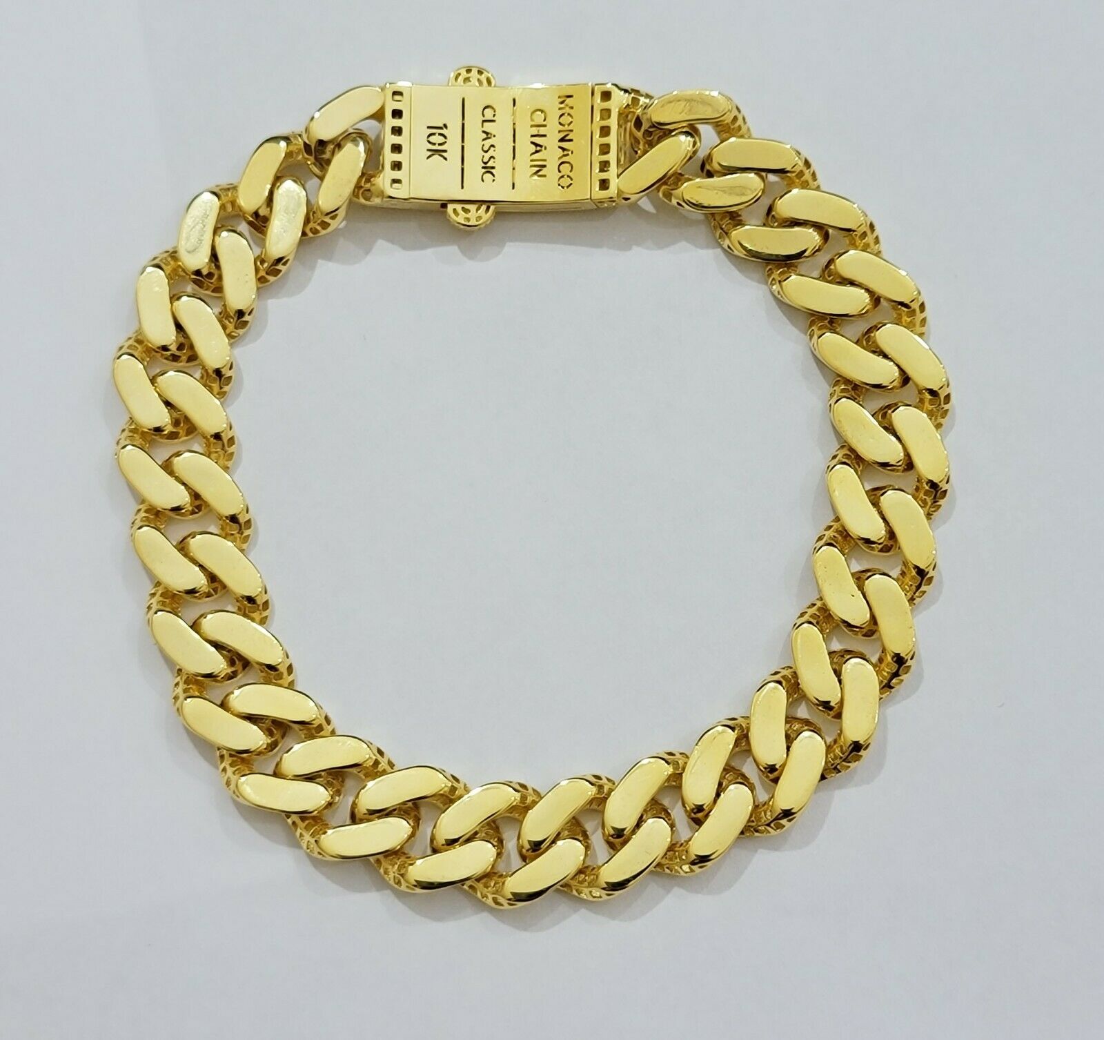 Real 10k Gold Miami Cuban Royal Link Bracelet 13mm 8" Shiny Plain Monaco, 10kt - GoldenlinQ