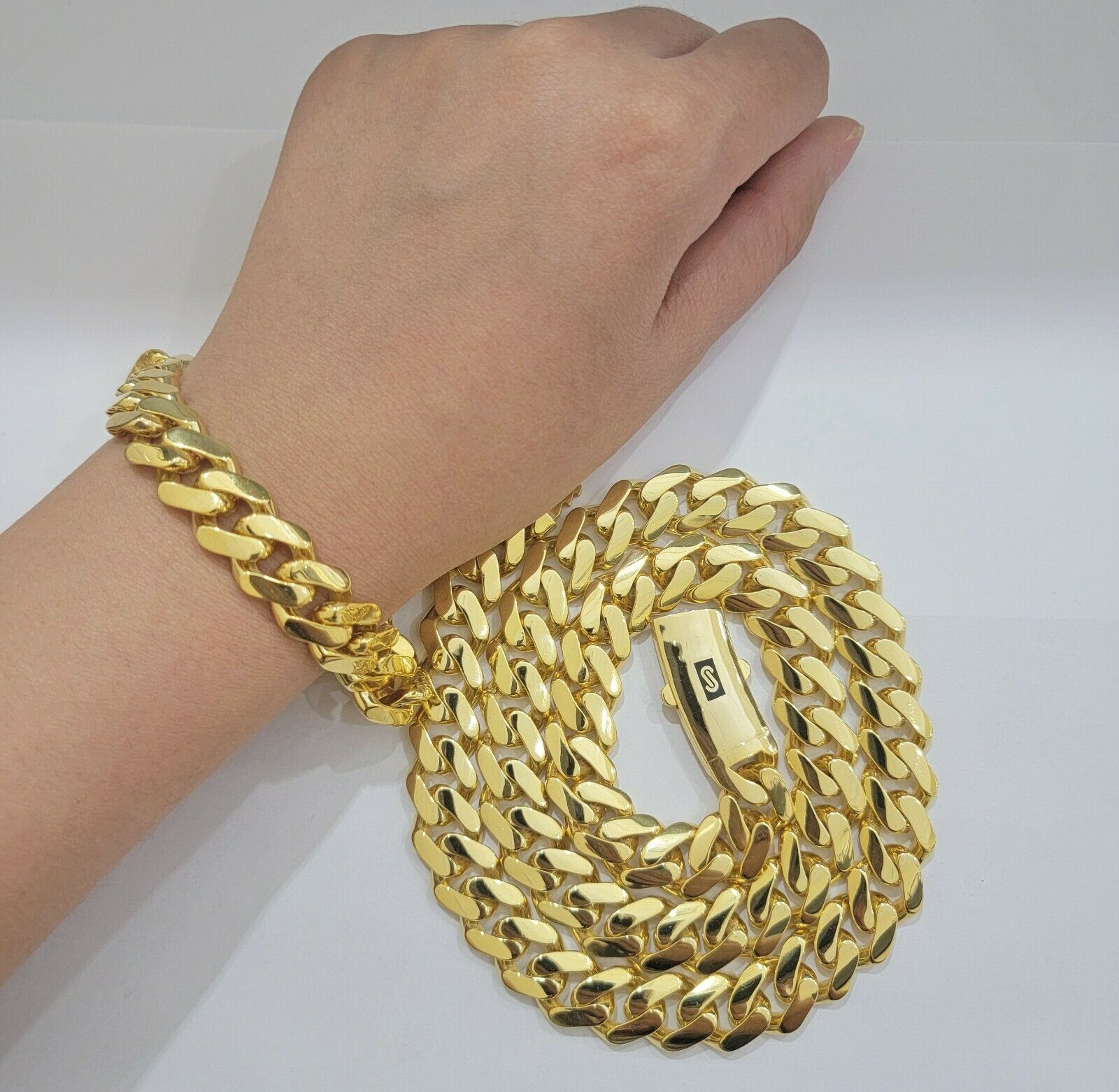 Real 10k Gold Miami Cuban Royal Link Bracelet 13mm 9" Shiny Plain Monaco, 10kt - GoldenlinQ