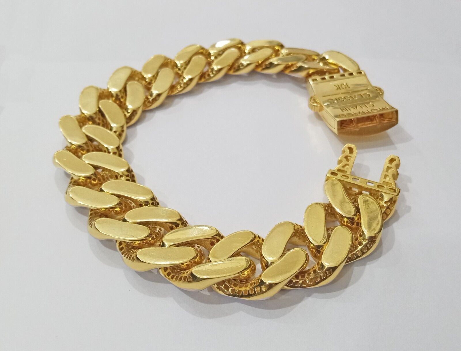 Real 10k Gold Monaco Bracelet 17mm Royal Cuban link 8" Two - tone Diamond Cut 10kt - GoldenlinQ