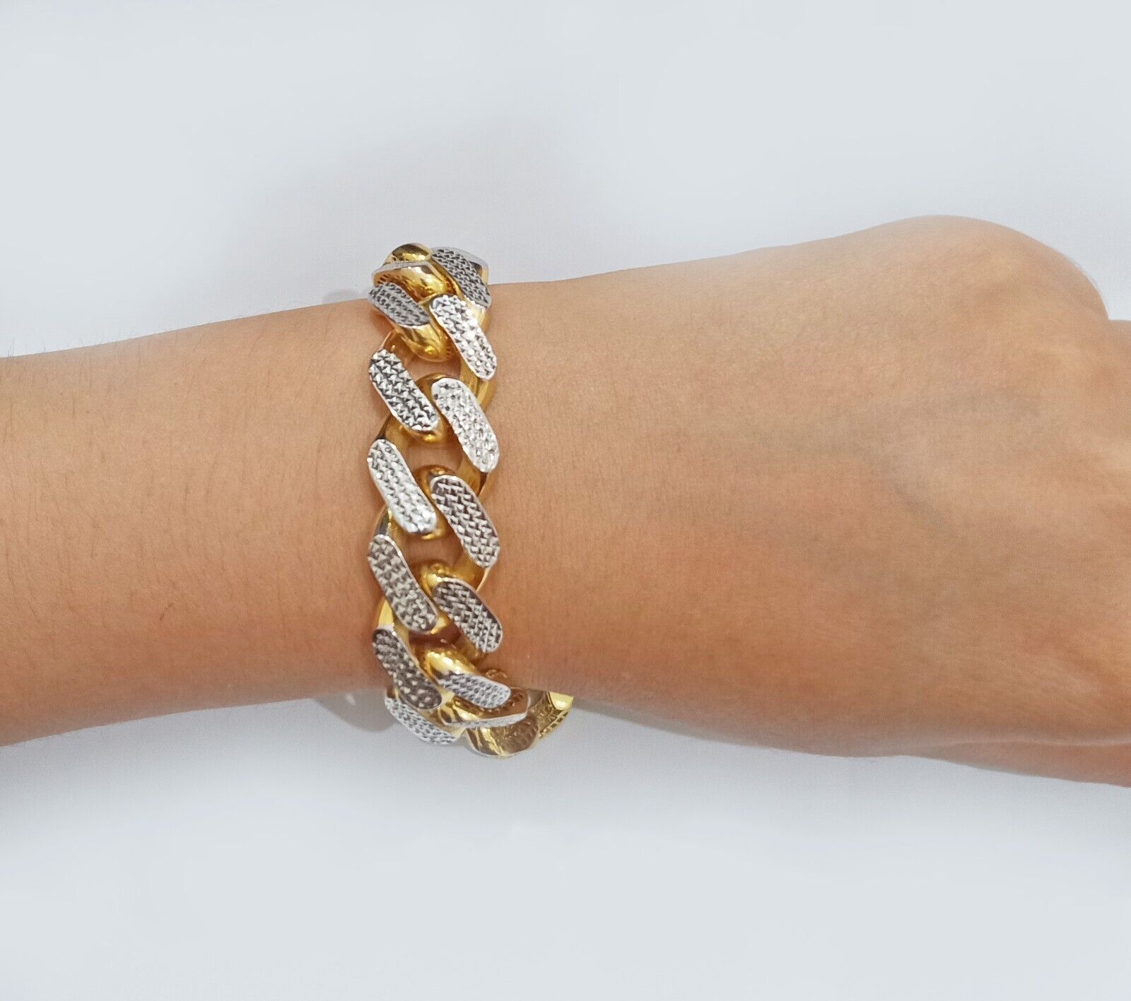 Real 10k Gold Monaco Bracelet 17mm Royal Cuban link 8" Two - tone Diamond Cut 10kt - GoldenlinQ