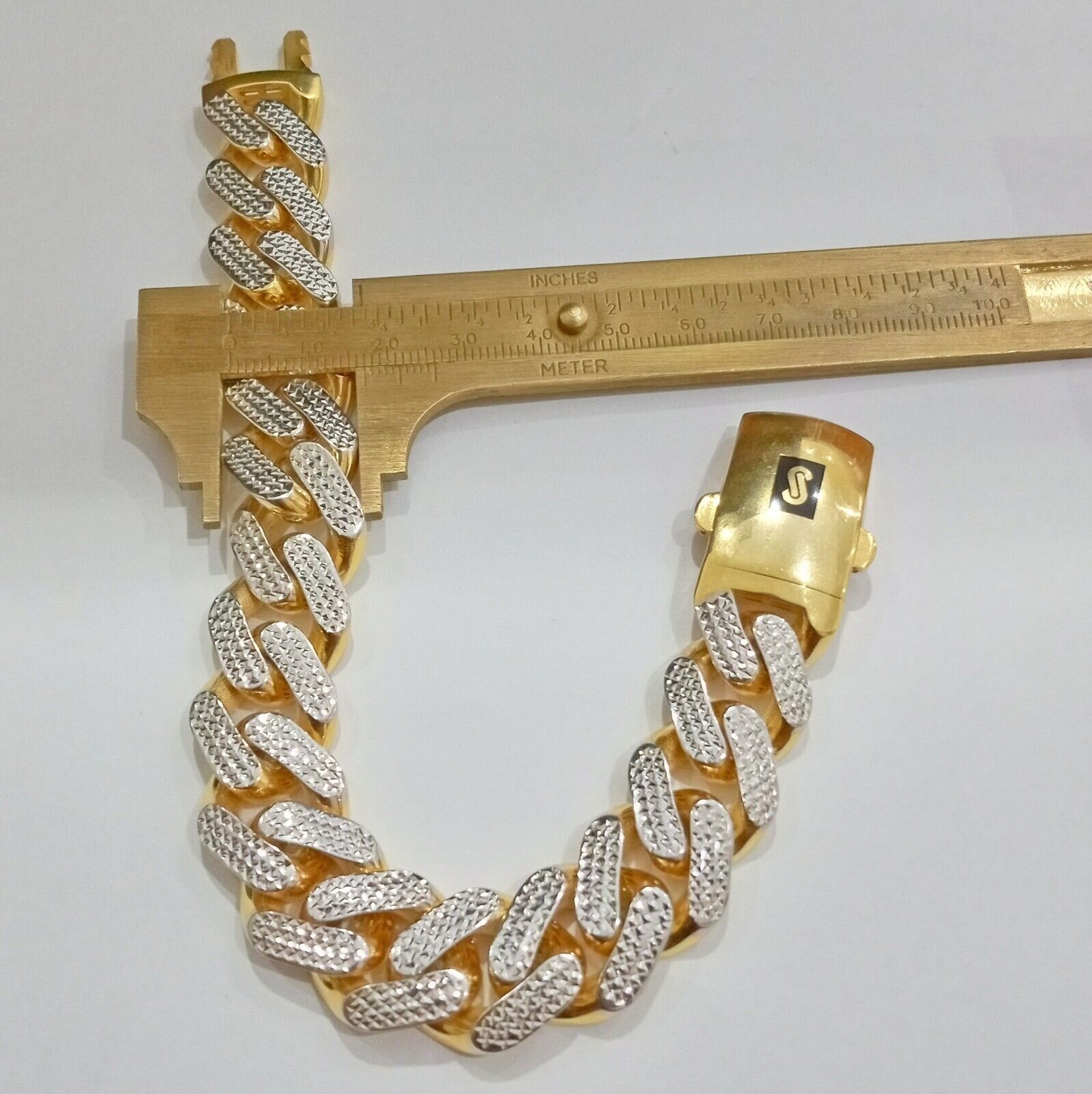Real 10k Gold Monaco Bracelet 17mm Royal Cuban link 8" Two - tone Diamond Cut 10kt - GoldenlinQ