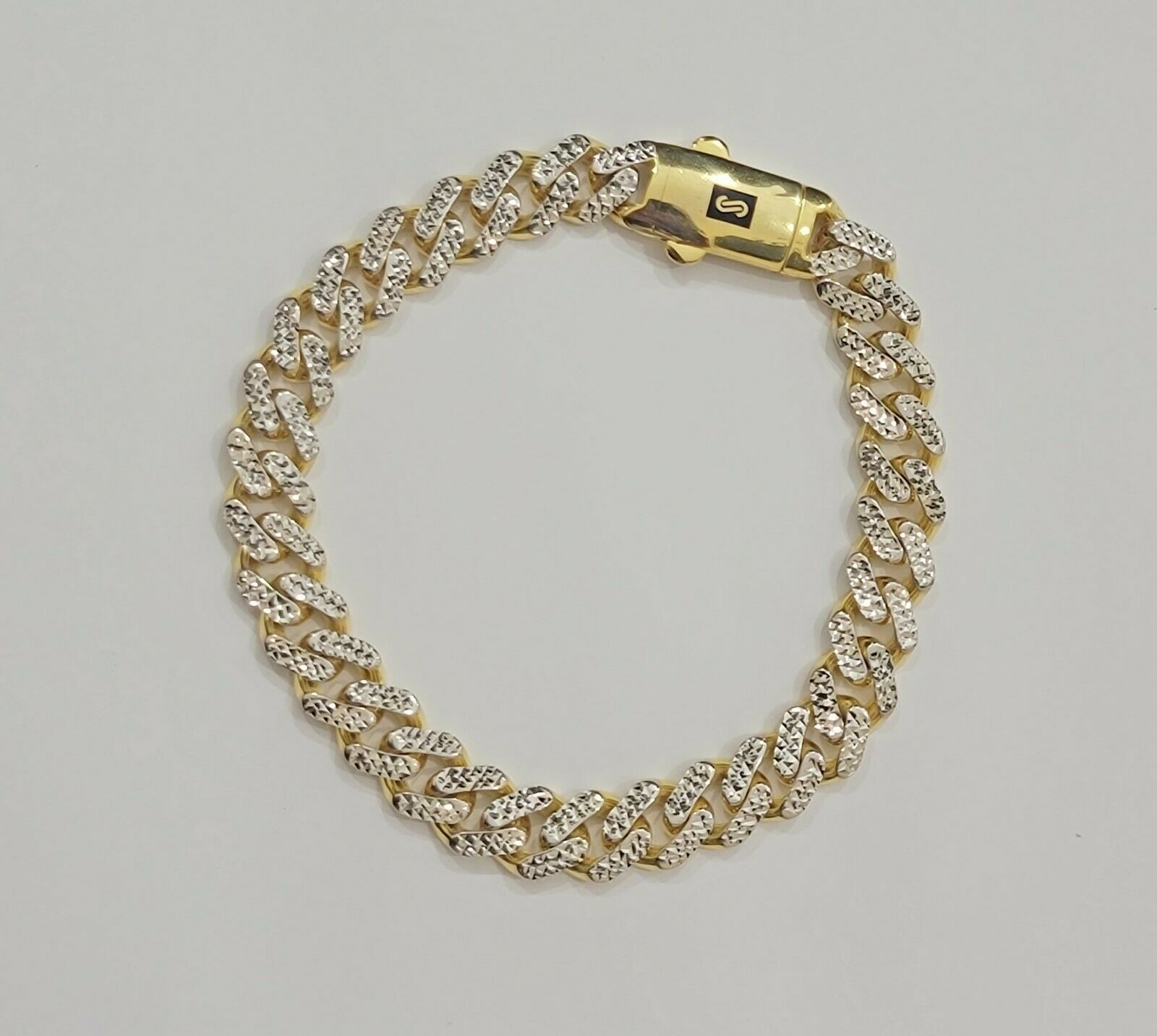 Real 10k Gold Monaco Bracelet 9mm 8" Two - tone Diamond Cut 10kt Gold SALE, mens - GoldenlinQ