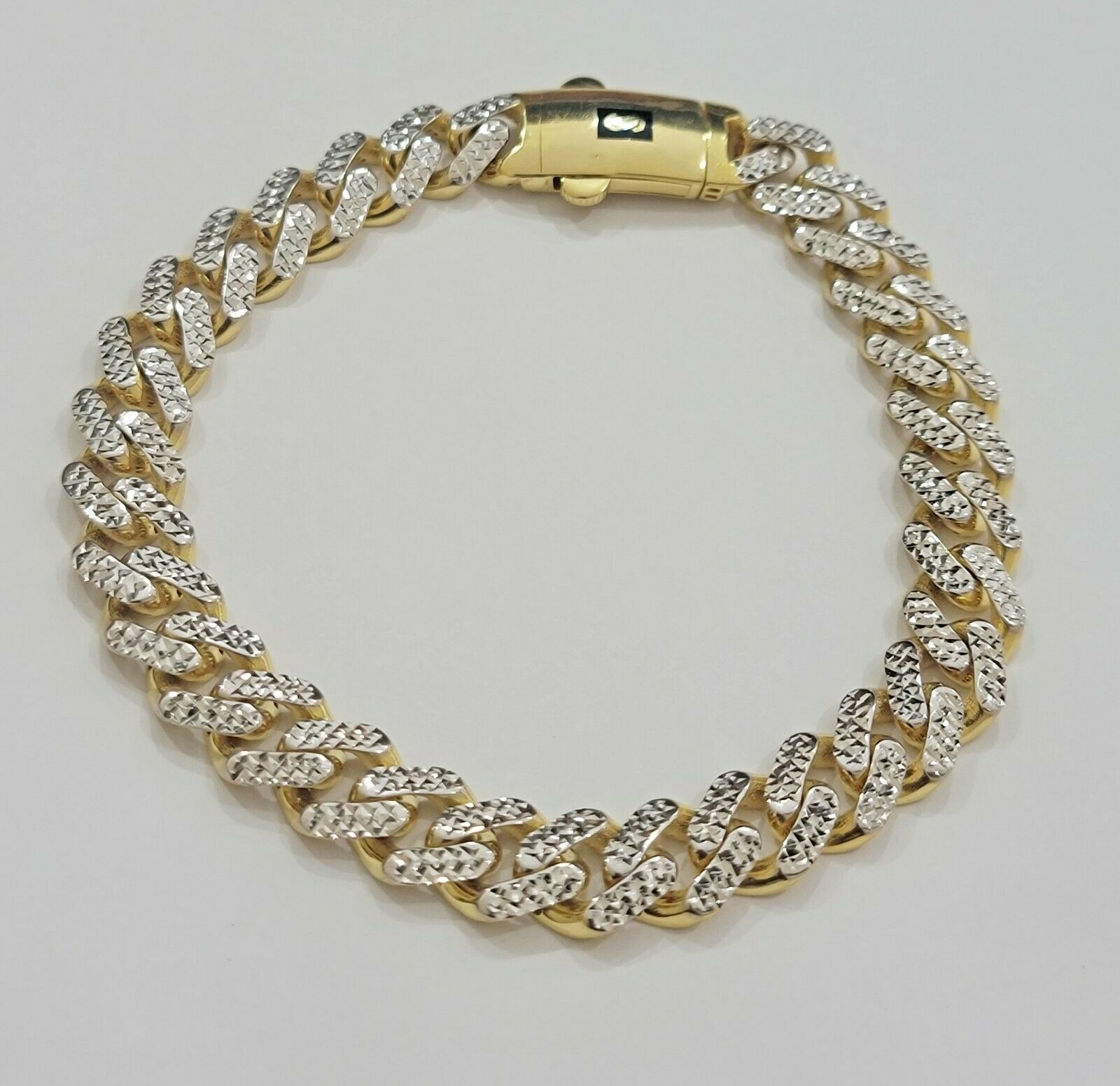Real 10k Gold Monaco Bracelet 9mm 8.5" Two - tone Diamond Cut 10kt Gold SALE, mens - GoldenlinQ
