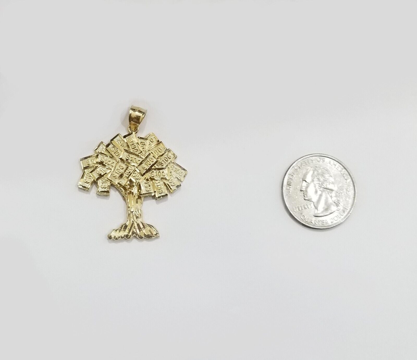 Real 10k Gold Money Tree Charm 1.7 inch pendant 10kt Yellow Gold - GoldenlinQ