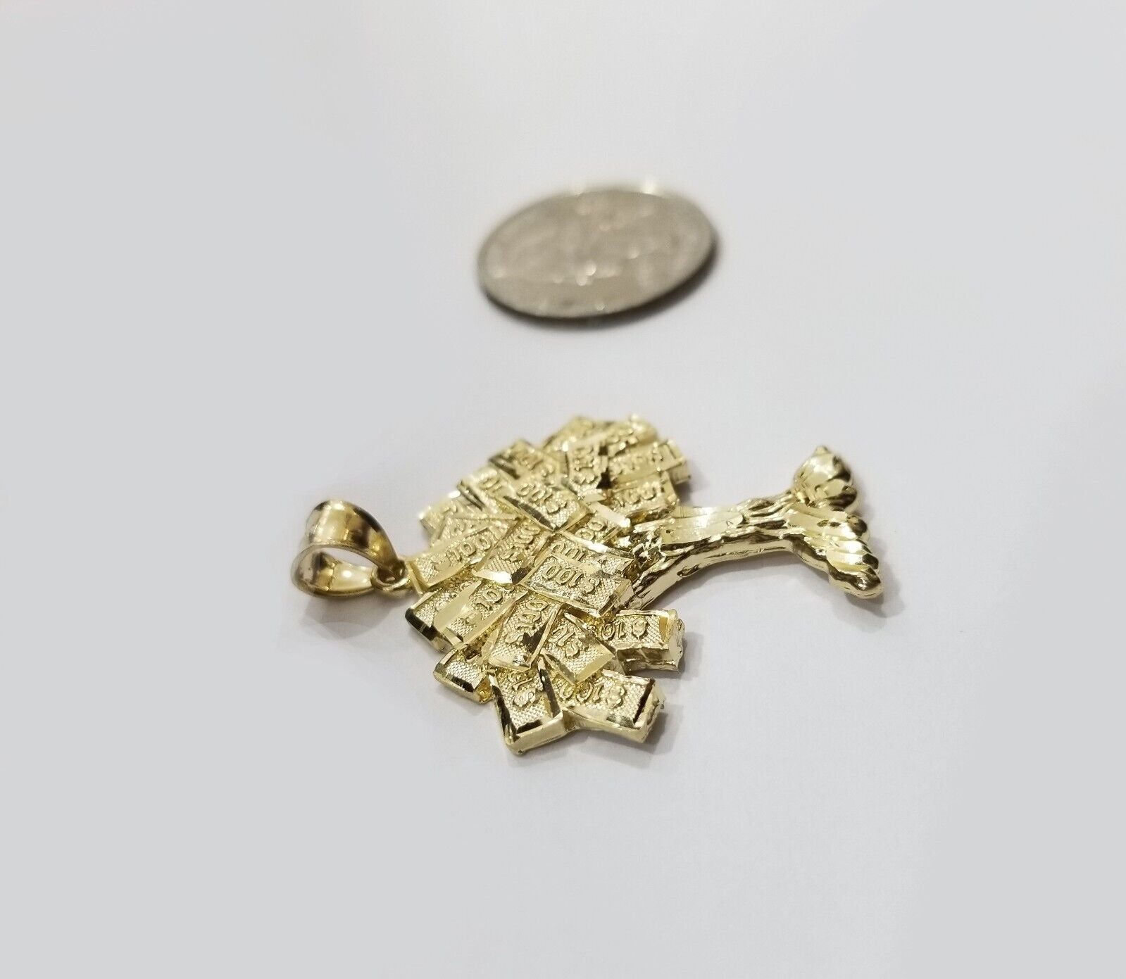 Real 10k Gold Money Tree Charm 1.7 inch pendant 10kt Yellow Gold - GoldenlinQ
