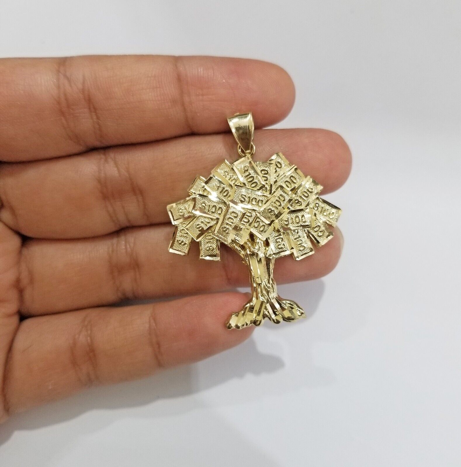 Real 10k Gold Money Tree Charm 1.7 inch pendant 10kt Yellow Gold - GoldenlinQ