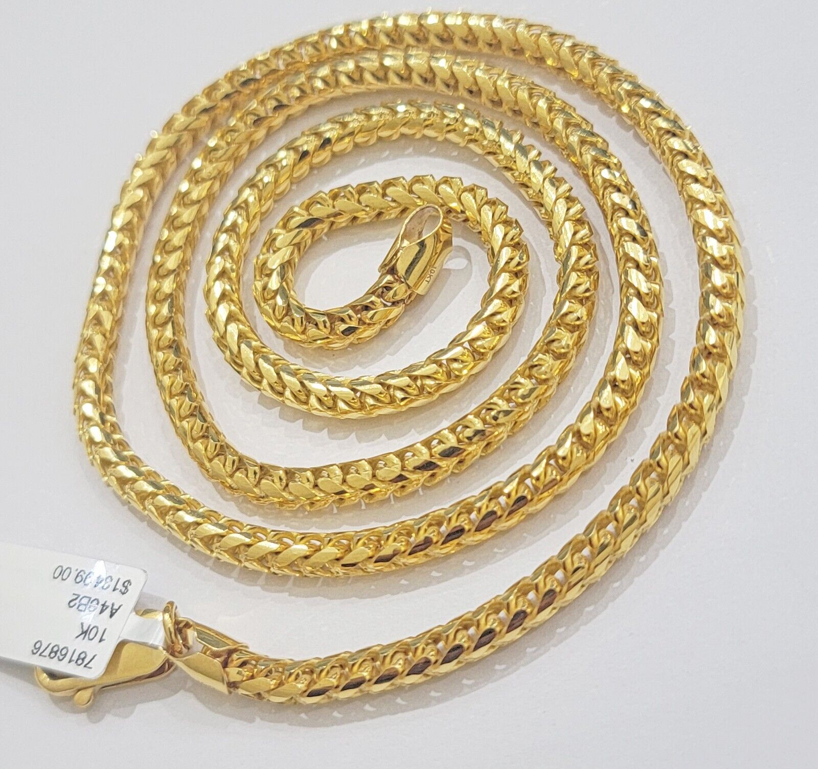 Real 10k Gold Necklace Franco Chain 4mm 24Inch Diamond Cut 10k Yellow Gold SOLID - GoldenlinQ