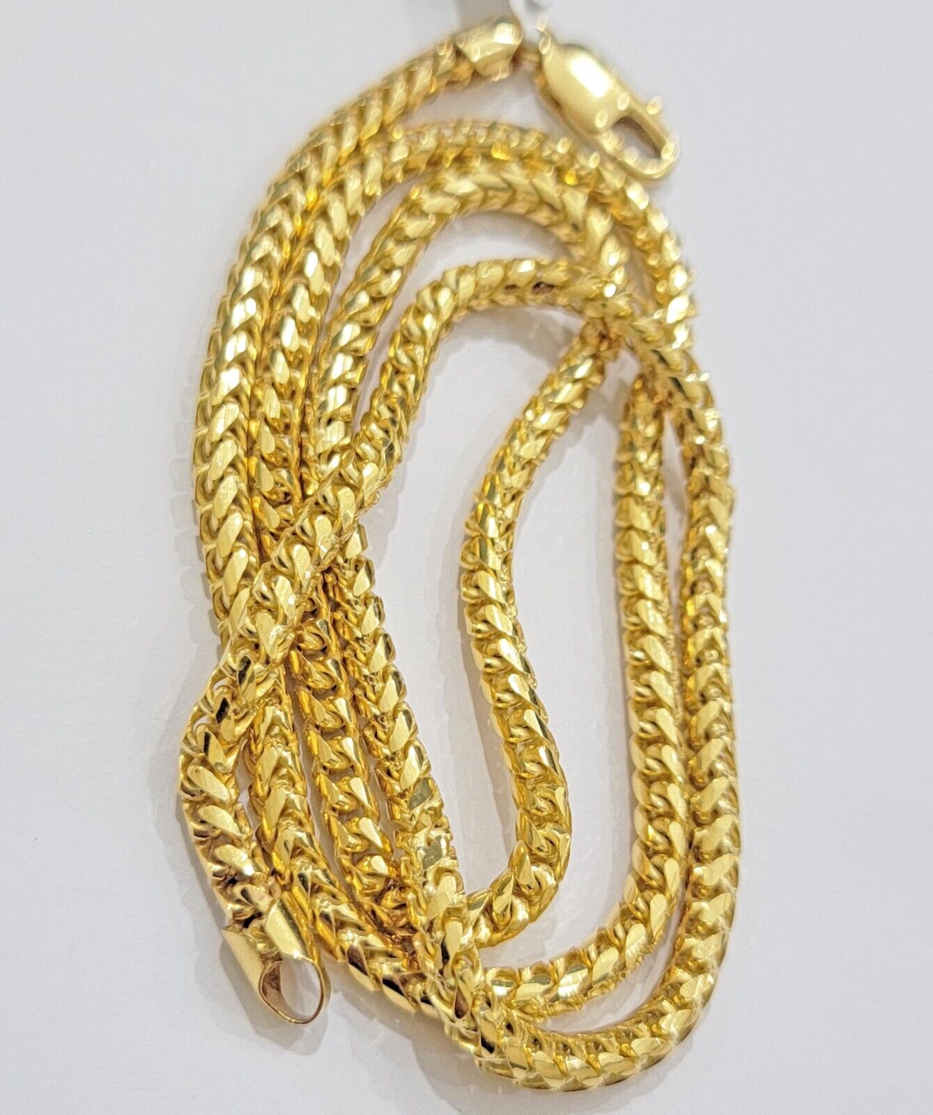 Real 10k Gold Necklace Franco Chain 4mm 24Inch Diamond Cut 10k Yellow Gold SOLID - GoldenlinQ