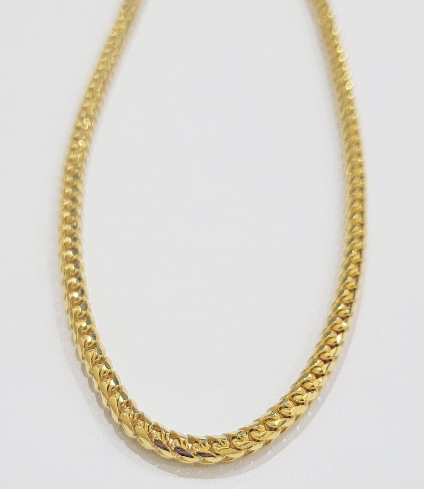 Real 10k Gold Necklace Franco Chain 4mm 24Inch Diamond Cut 10k Yellow Gold SOLID - GoldenlinQ