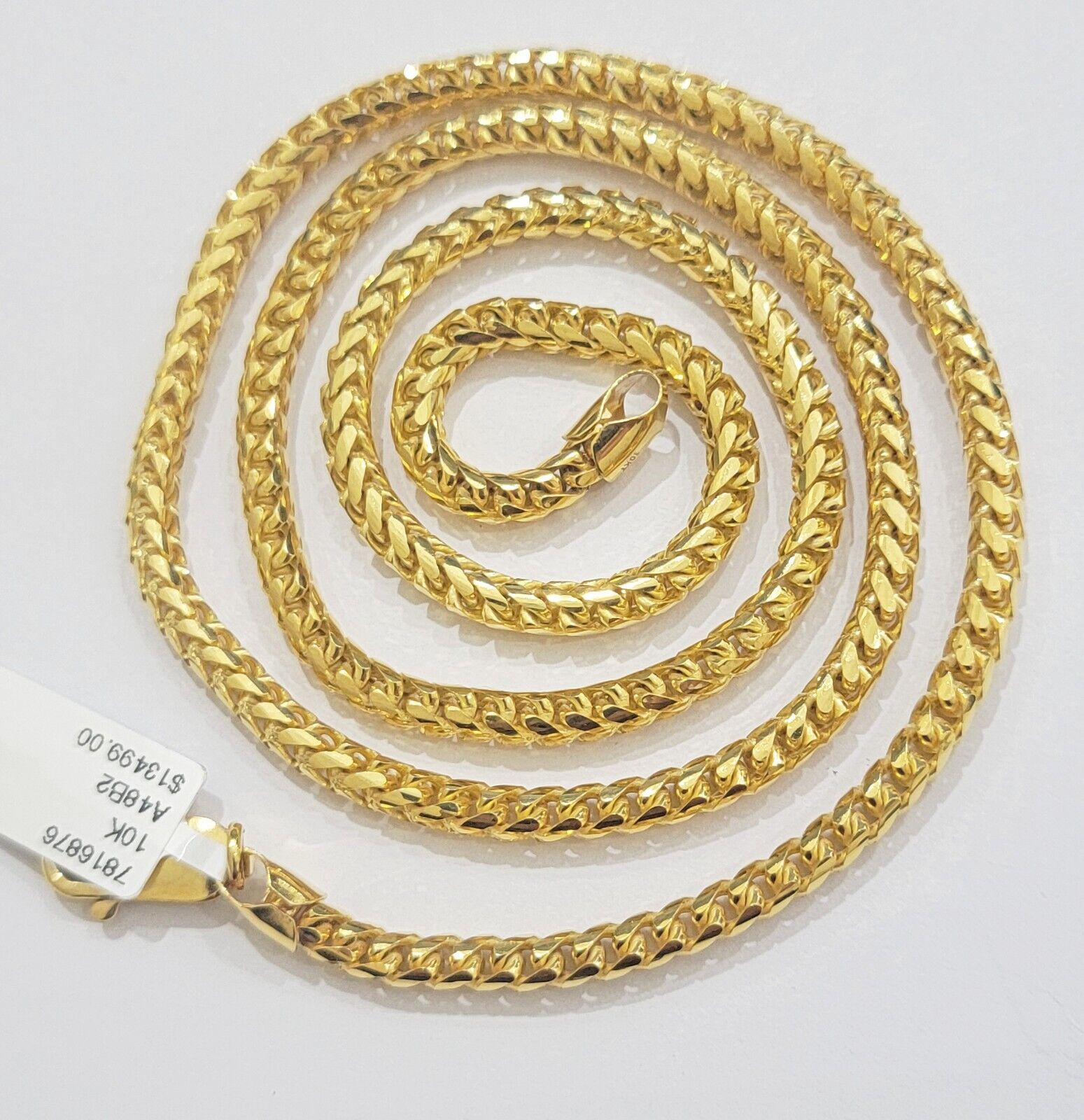 Real 10k Gold Necklace Franco Chain 4mm 24Inch Diamond Cut 10k Yellow Gold SOLID - GoldenlinQ