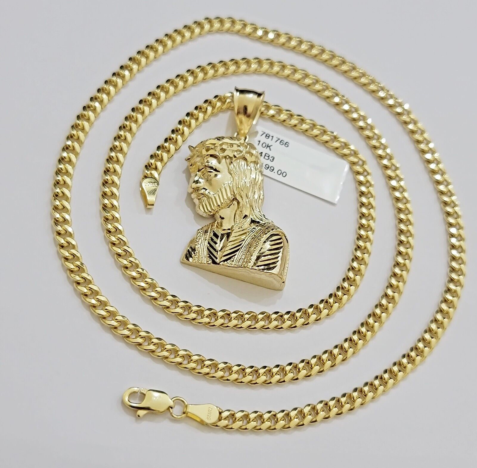 Real 10k Gold Necklace Jesus Charm Pendant SET & Miami Cuban Link Chain 4mm 26" - GoldenlinQ