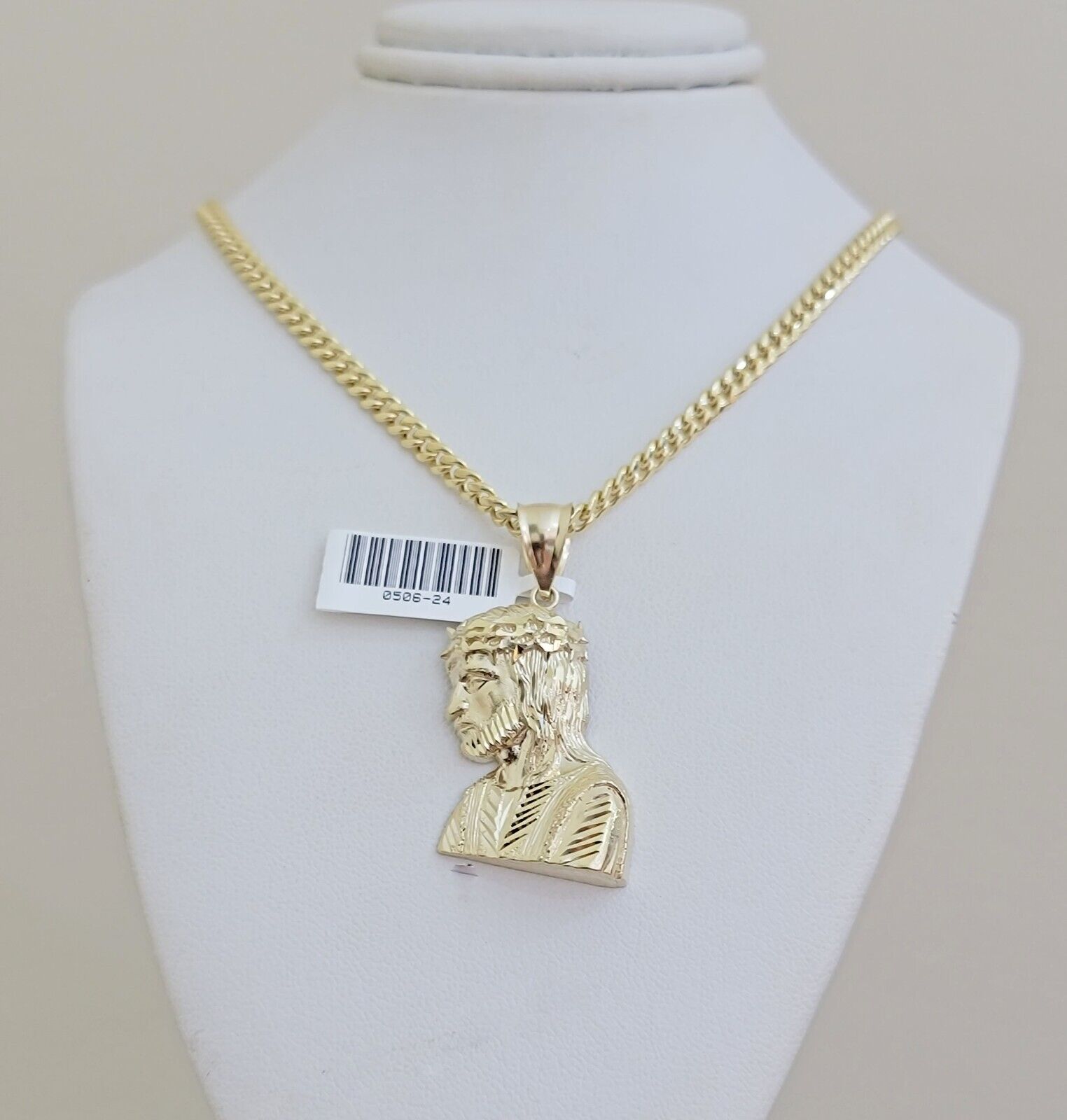 Real 10k Gold Necklace Jesus Charm Pendant SET & Miami Cuban Link Chain 4mm 26" - GoldenlinQ