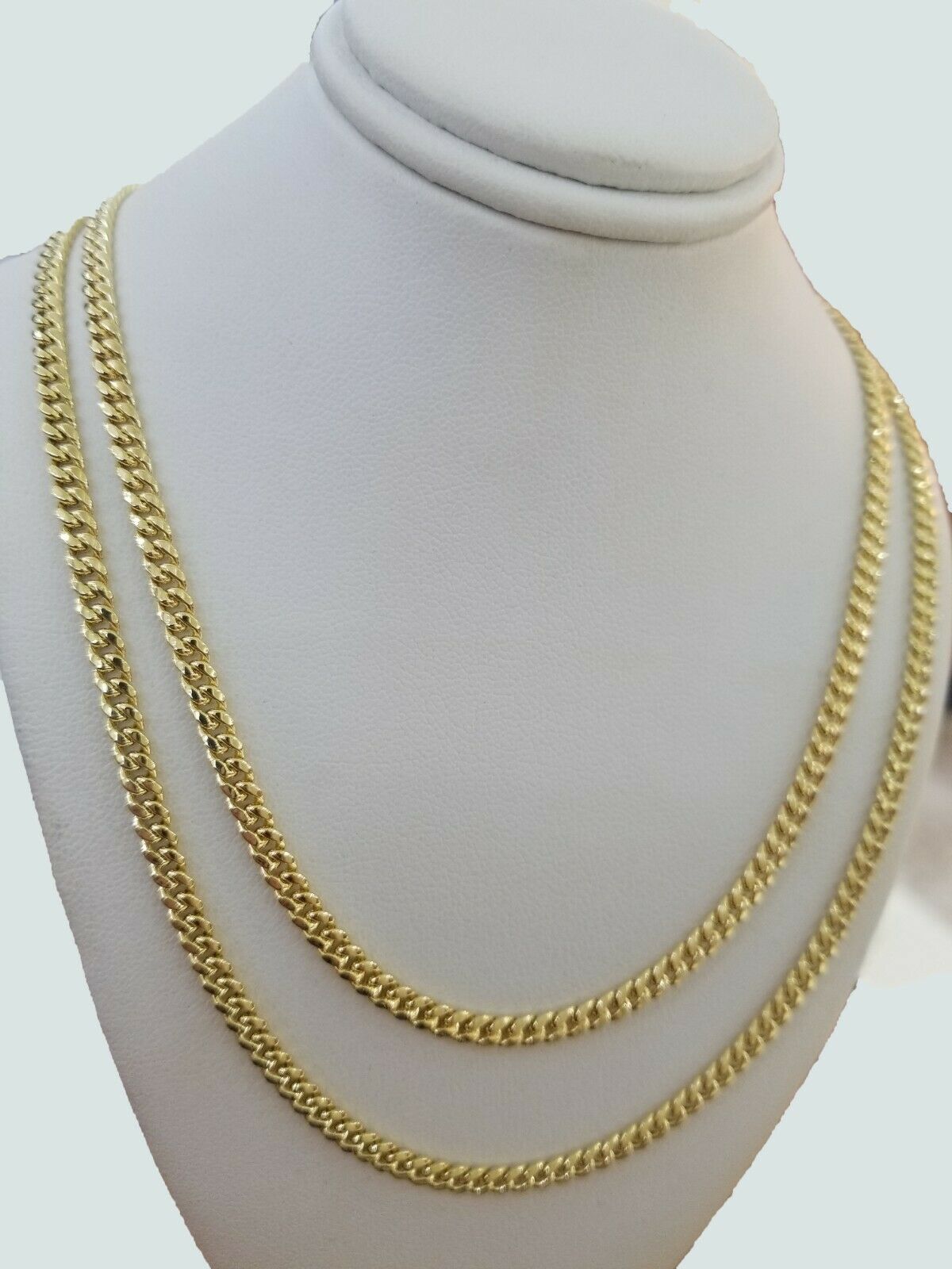 Real 10k Gold Necklace Miami Cuban 22" 24" Link 3.5mm Layer Chain 2 piece SET - GoldenlinQ