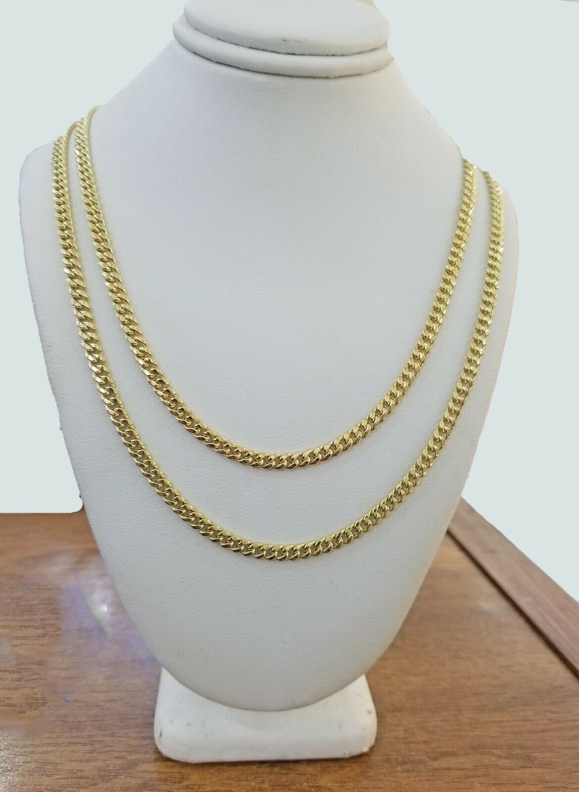 Real 10k Gold Necklace Miami Cuban 22" 24" Link 3.5mm Layer Chain 2 piece SET - GoldenlinQ