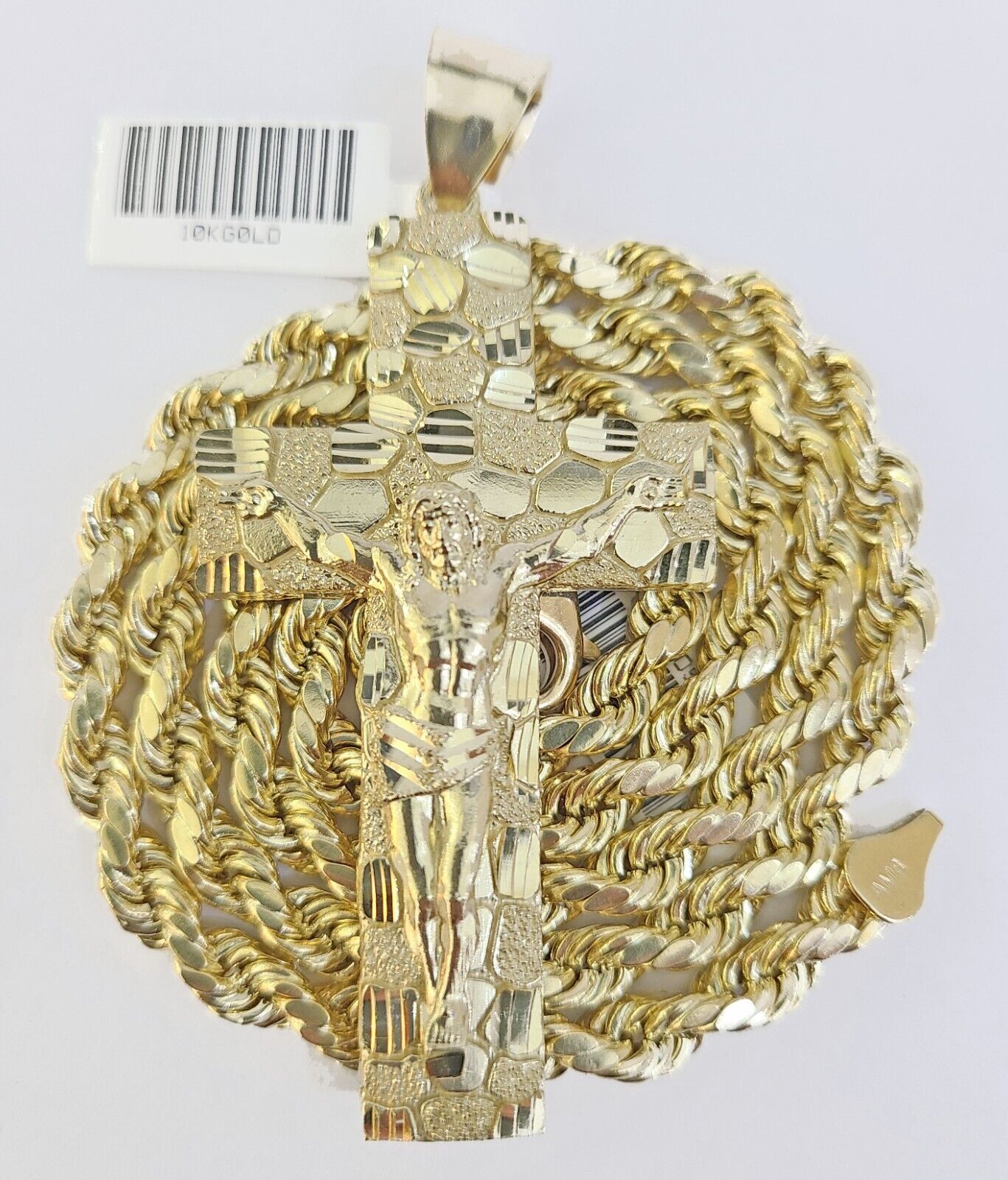 Real 10k Gold Nugget Cross Byzantine Necklace 5mm 22" Chain Charm SET 10kt - GoldenlinQ