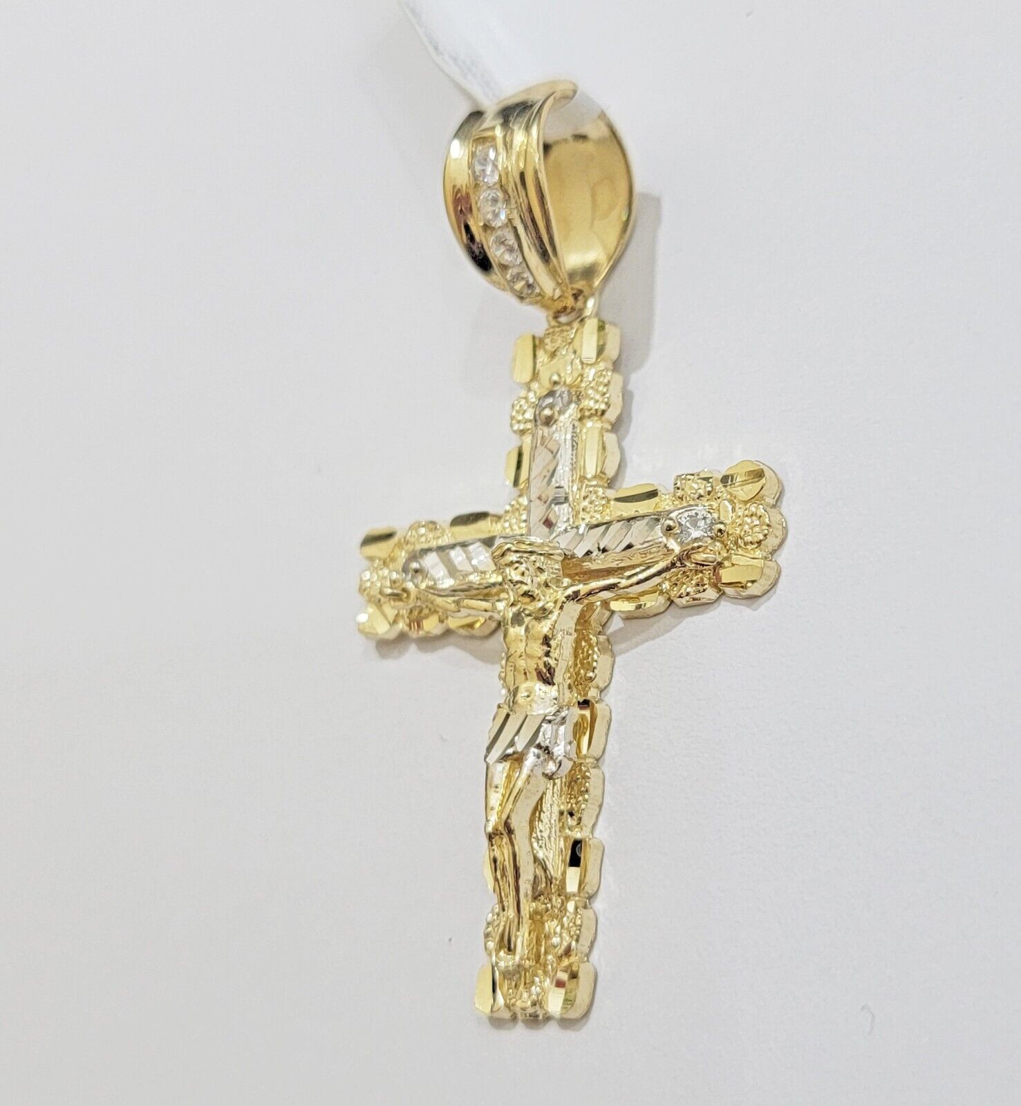Real 10k Gold Nugget Cross pendant Cuban Link Chain Necklace 5mm 18" Choker Set - GoldenlinQ
